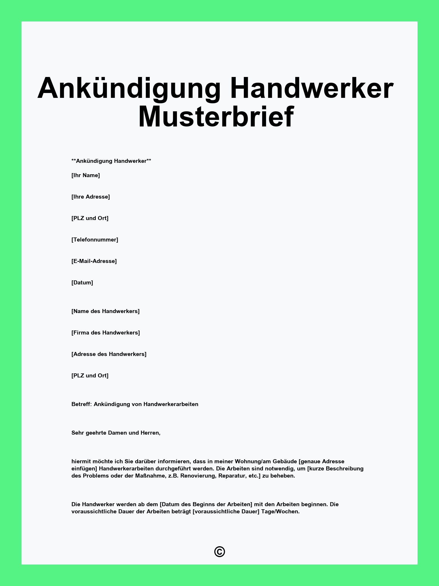 Ankündigung Handwerker Musterbrief