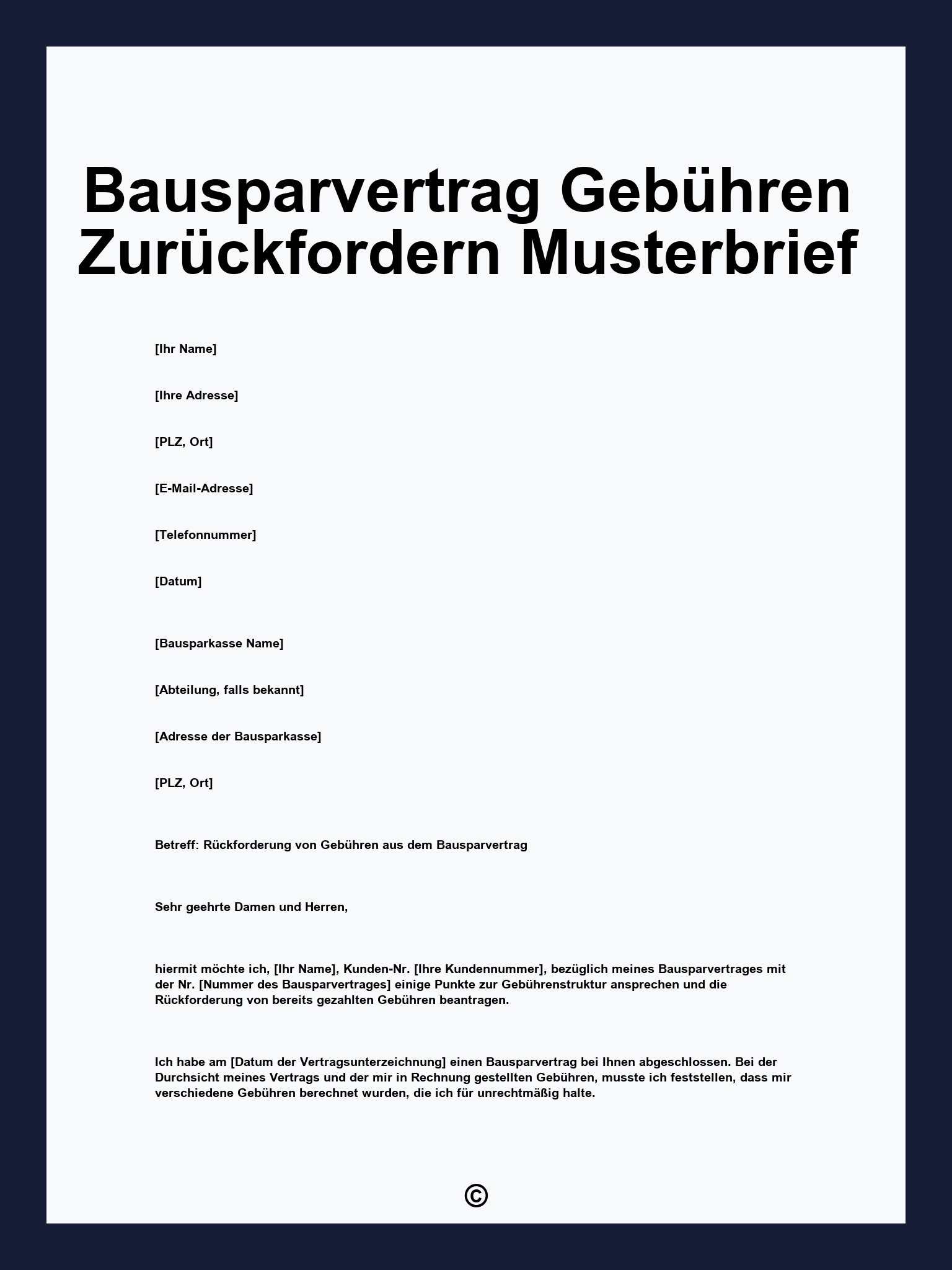 Bausparvertrag Gebühren Zurückfordern Musterbrief