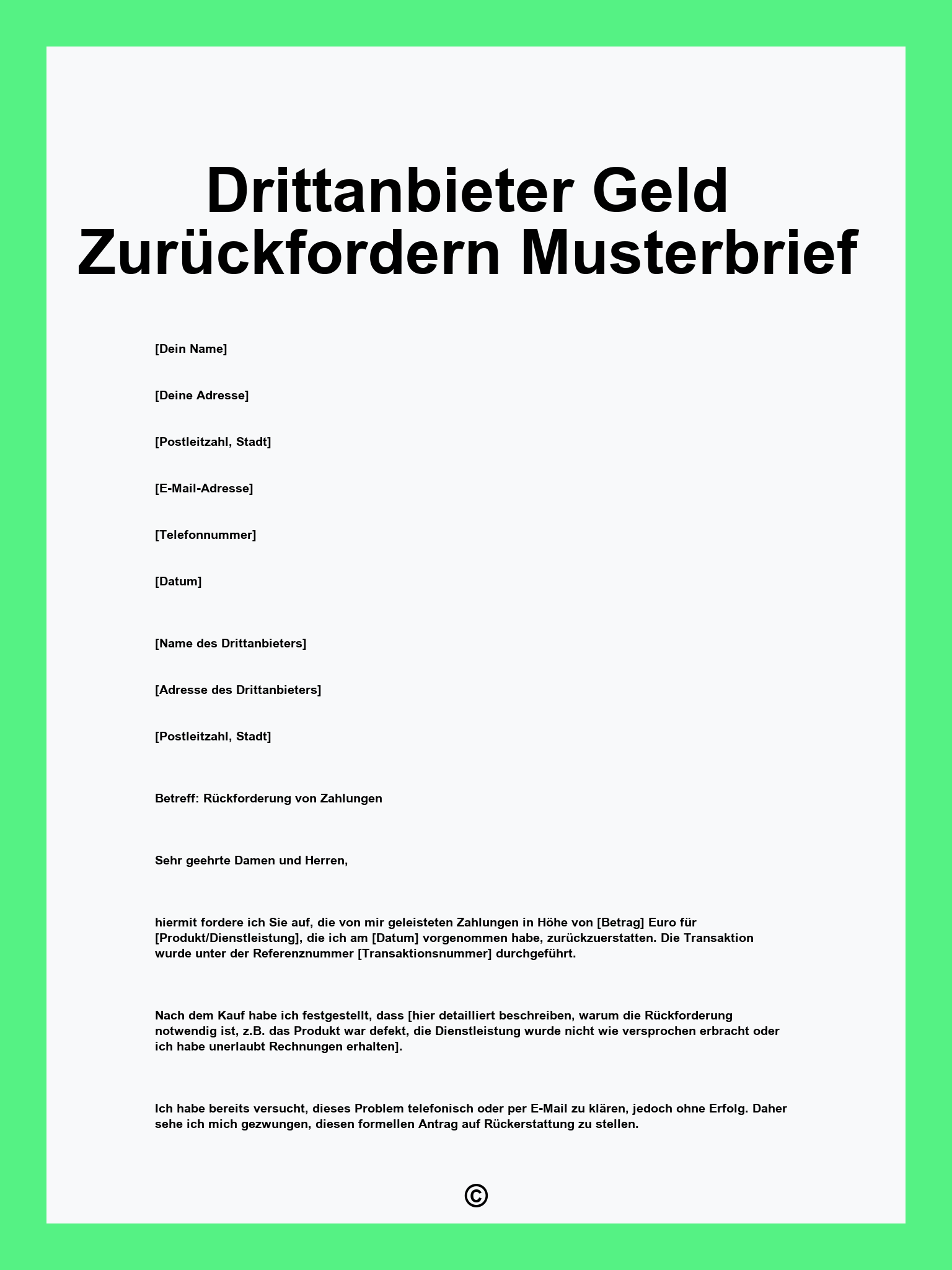 Drittanbieter Geld Zurückfordern Musterbrief