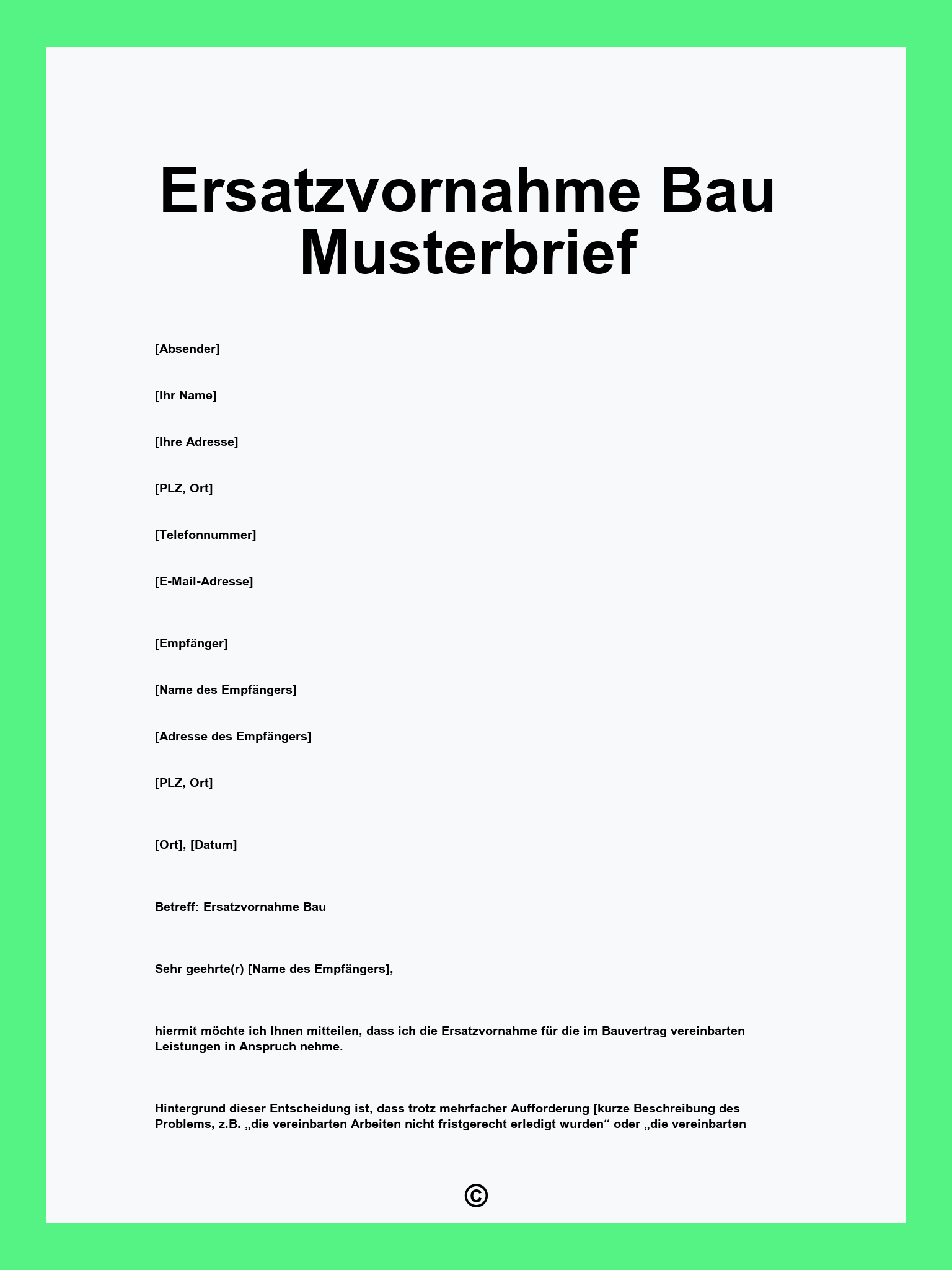 Ersatzvornahme Bau Musterbrief