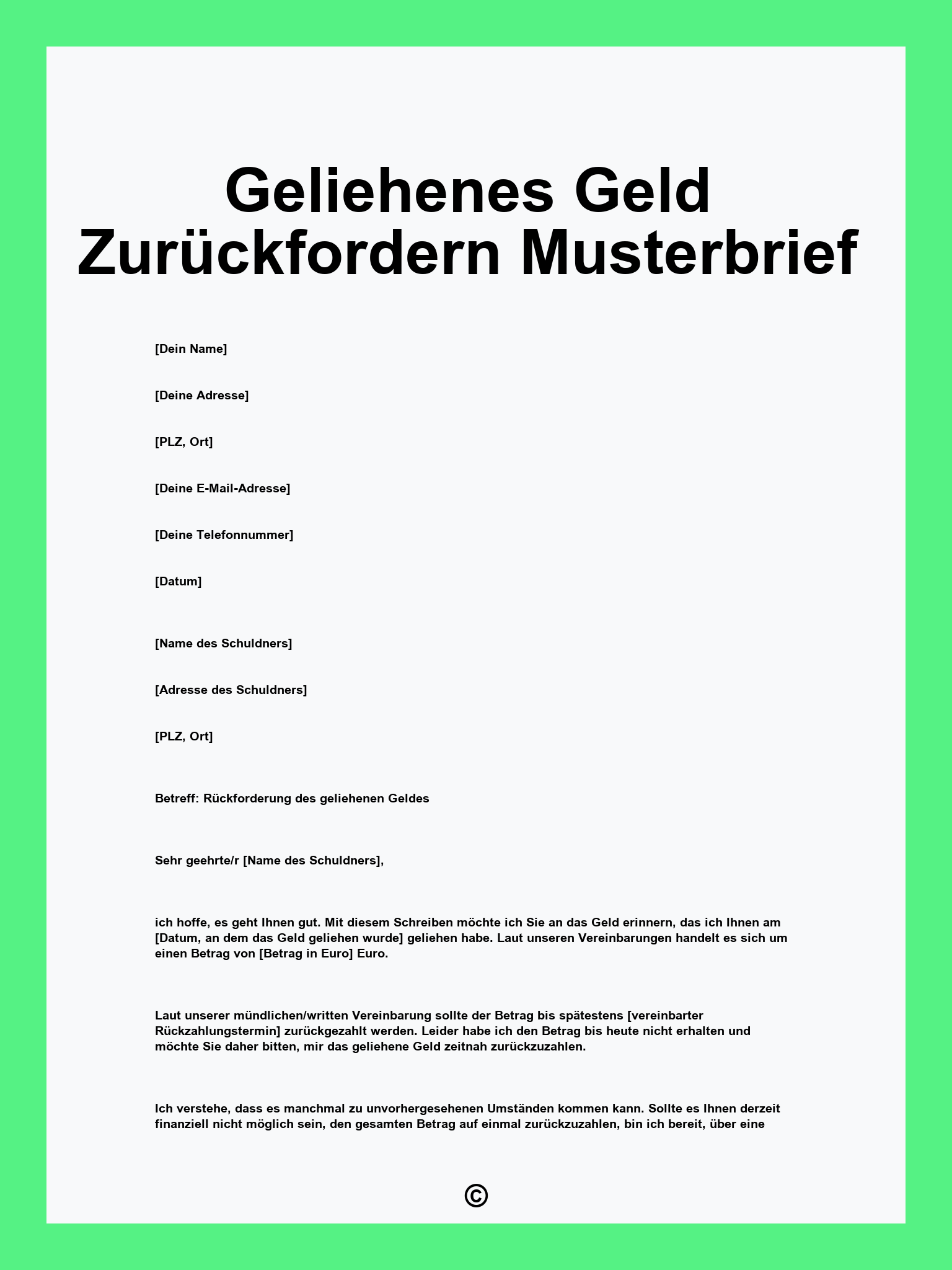 Geliehenes Geld Zurückfordern Musterbrief