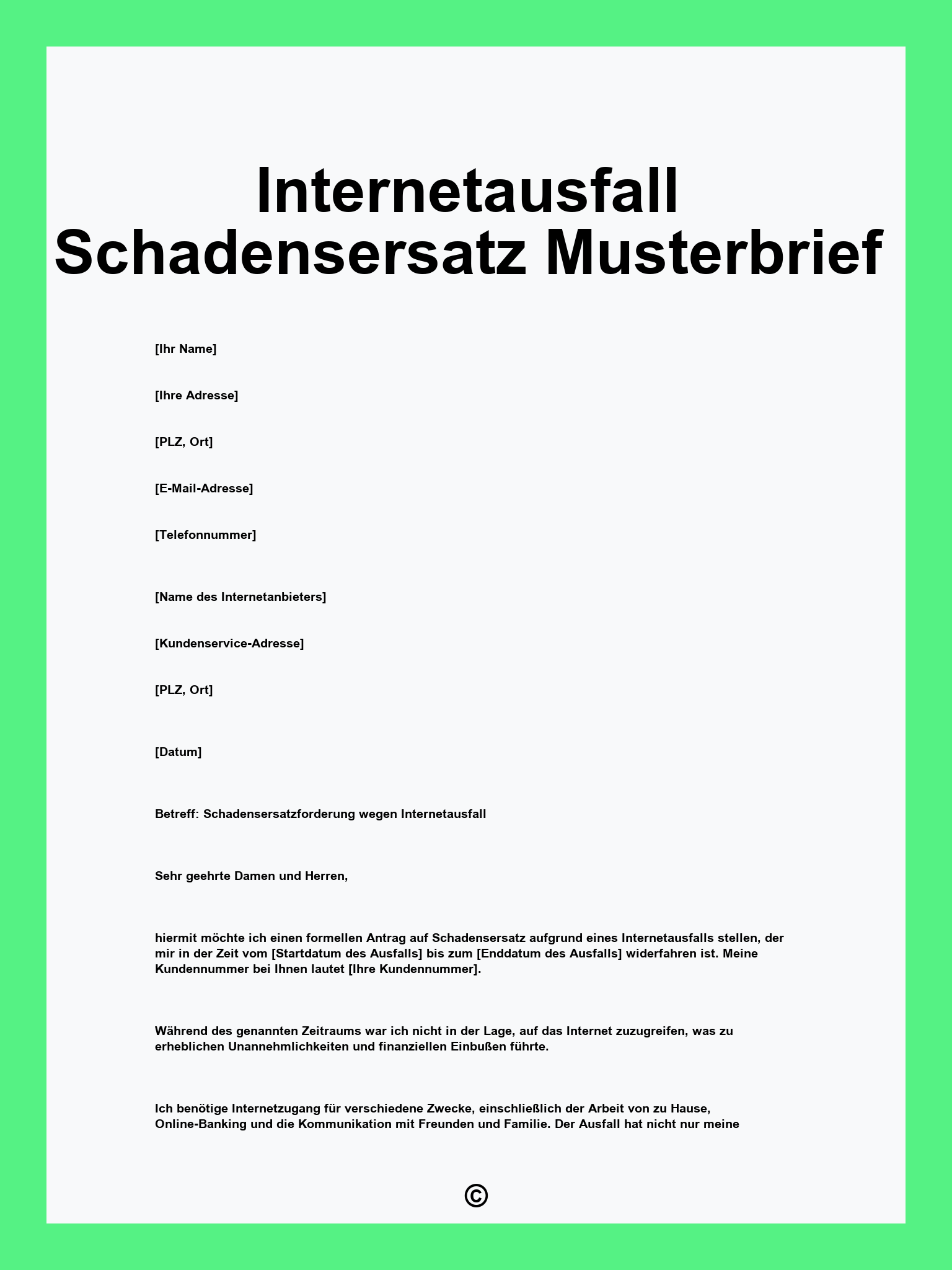 Internetausfall Schadensersatz Musterbrief