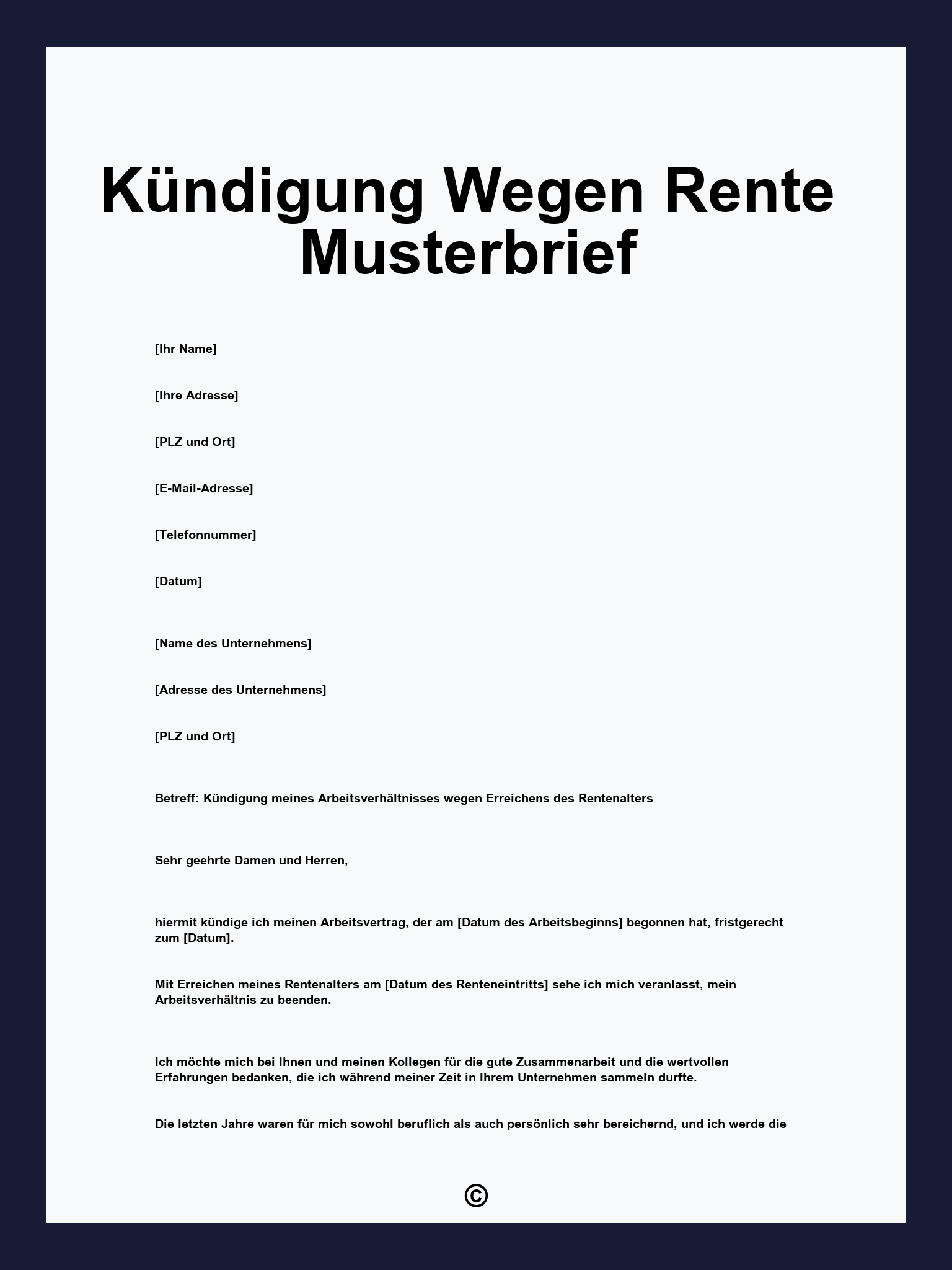 Kündigung Wegen Rente Musterbrief