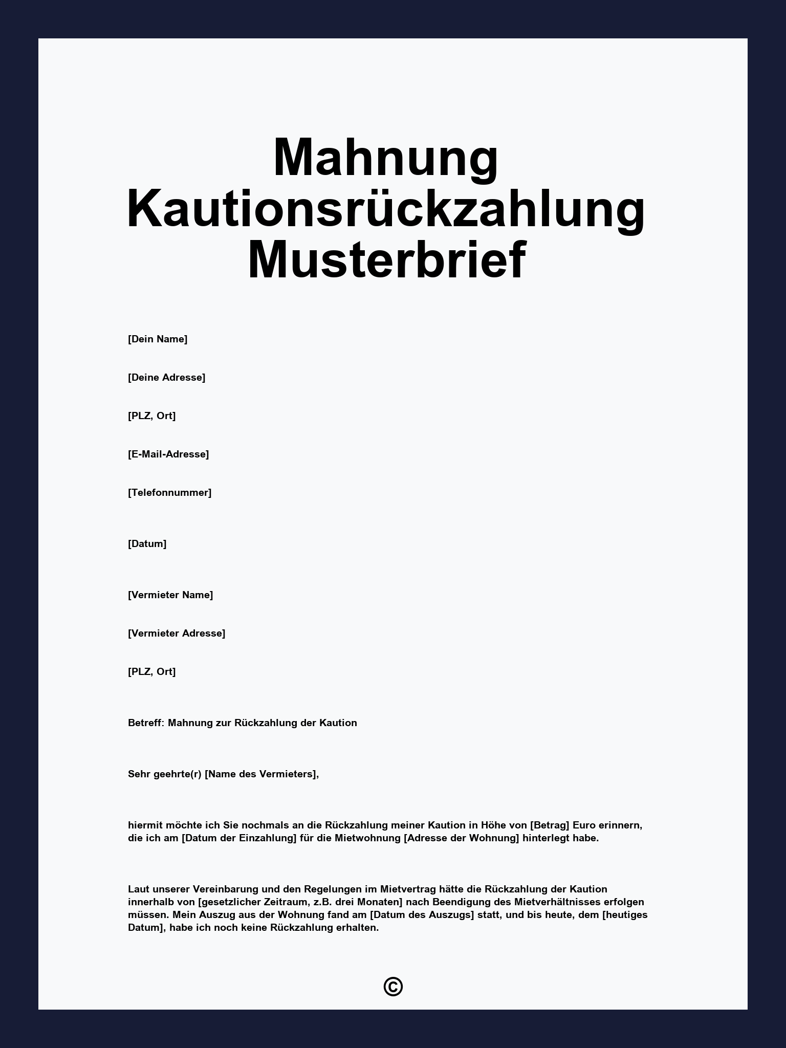 Mahnung Kautionsrückzahlung Musterbrief
