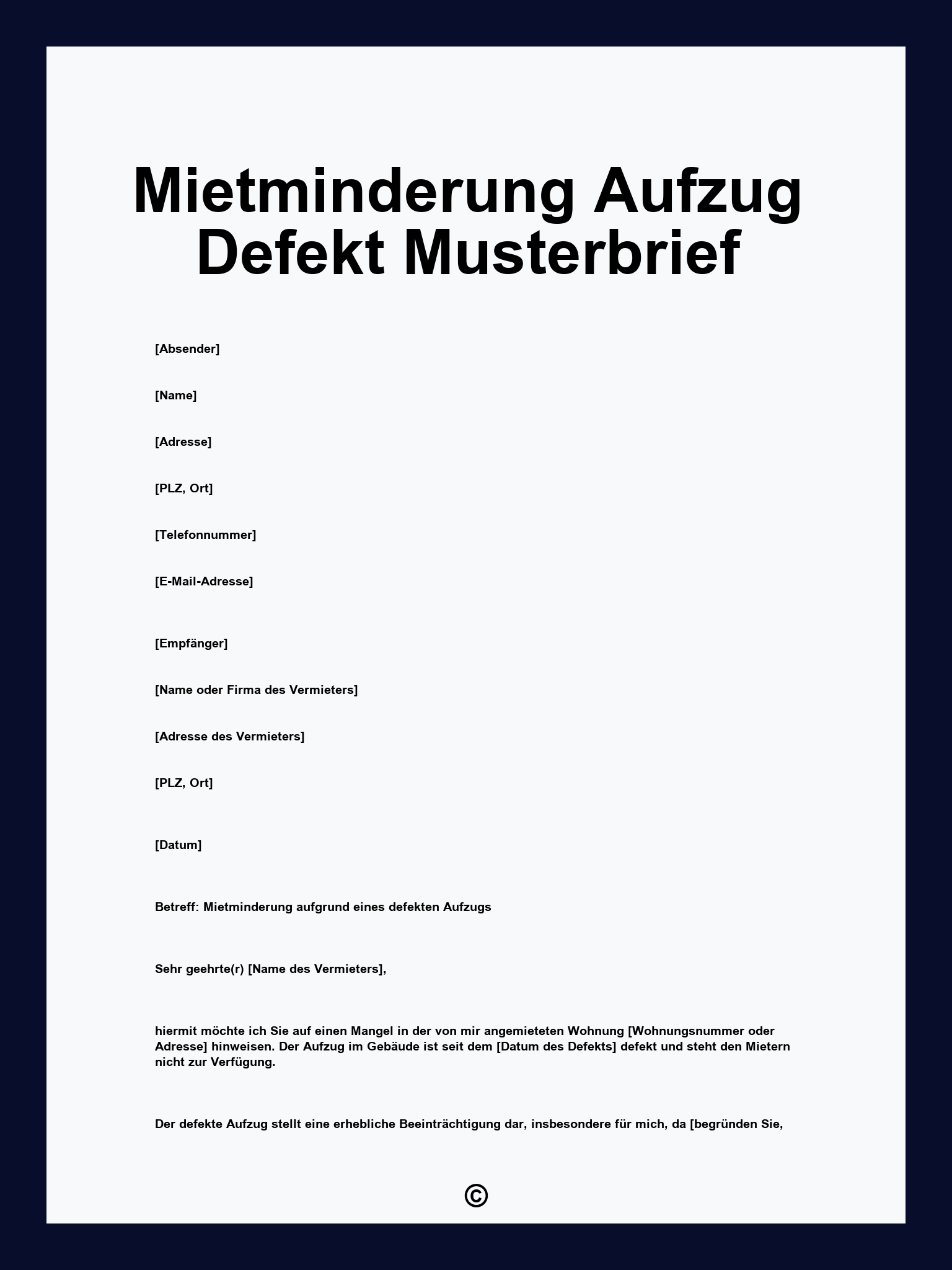 Mietminderung Aufzug Defekt Musterbrief