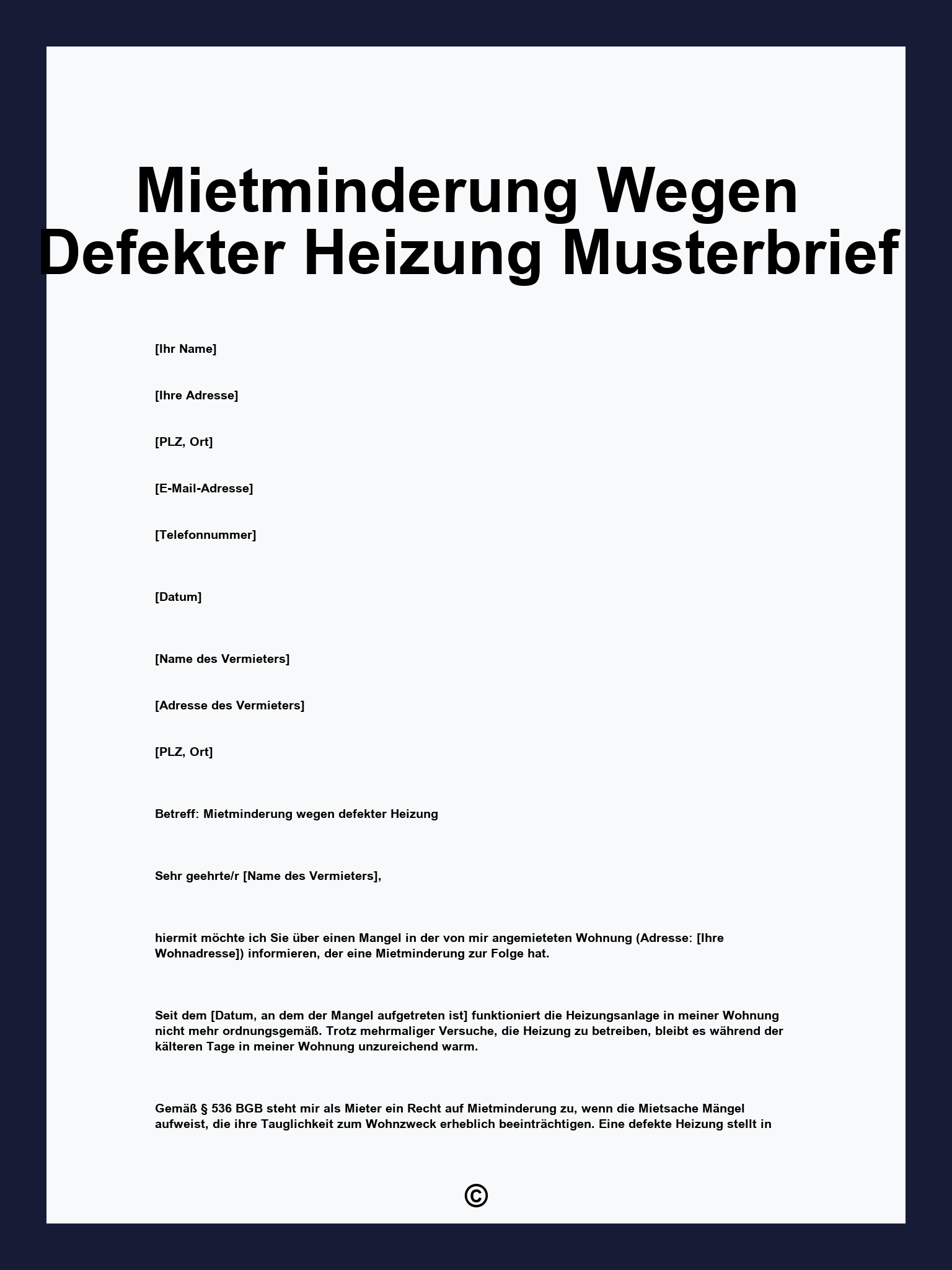 Mietminderung Wegen Defekter Heizung Musterbrief