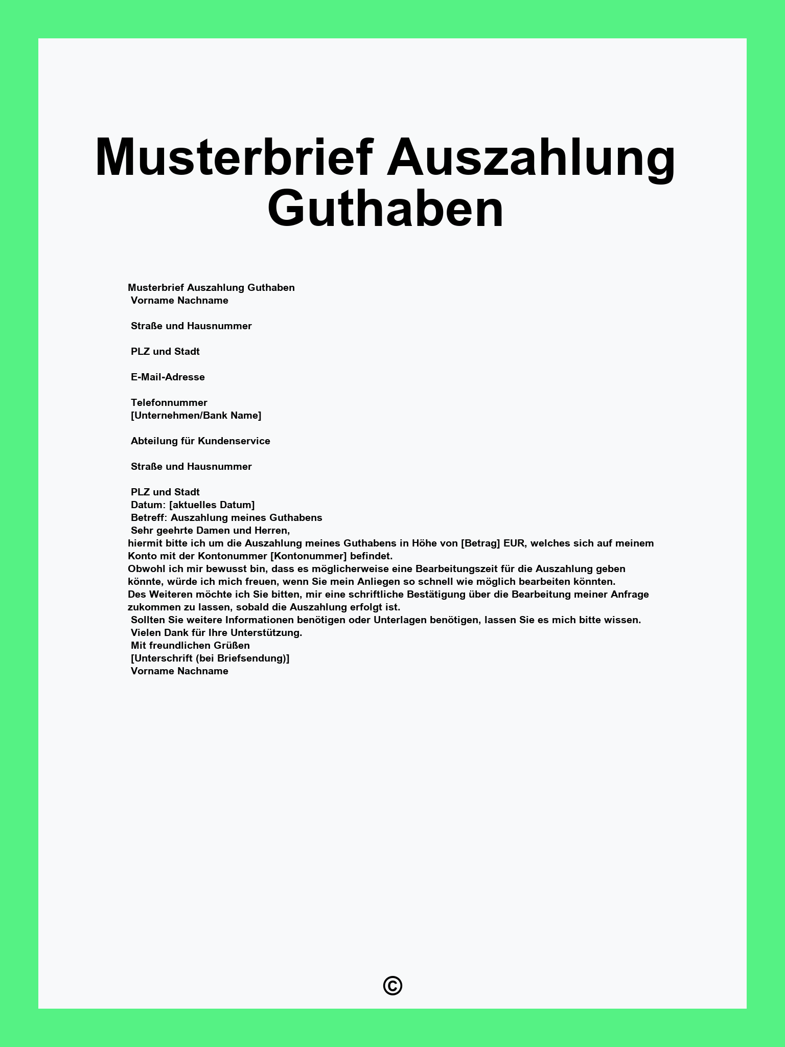 Musterbrief Auszahlung Guthaben