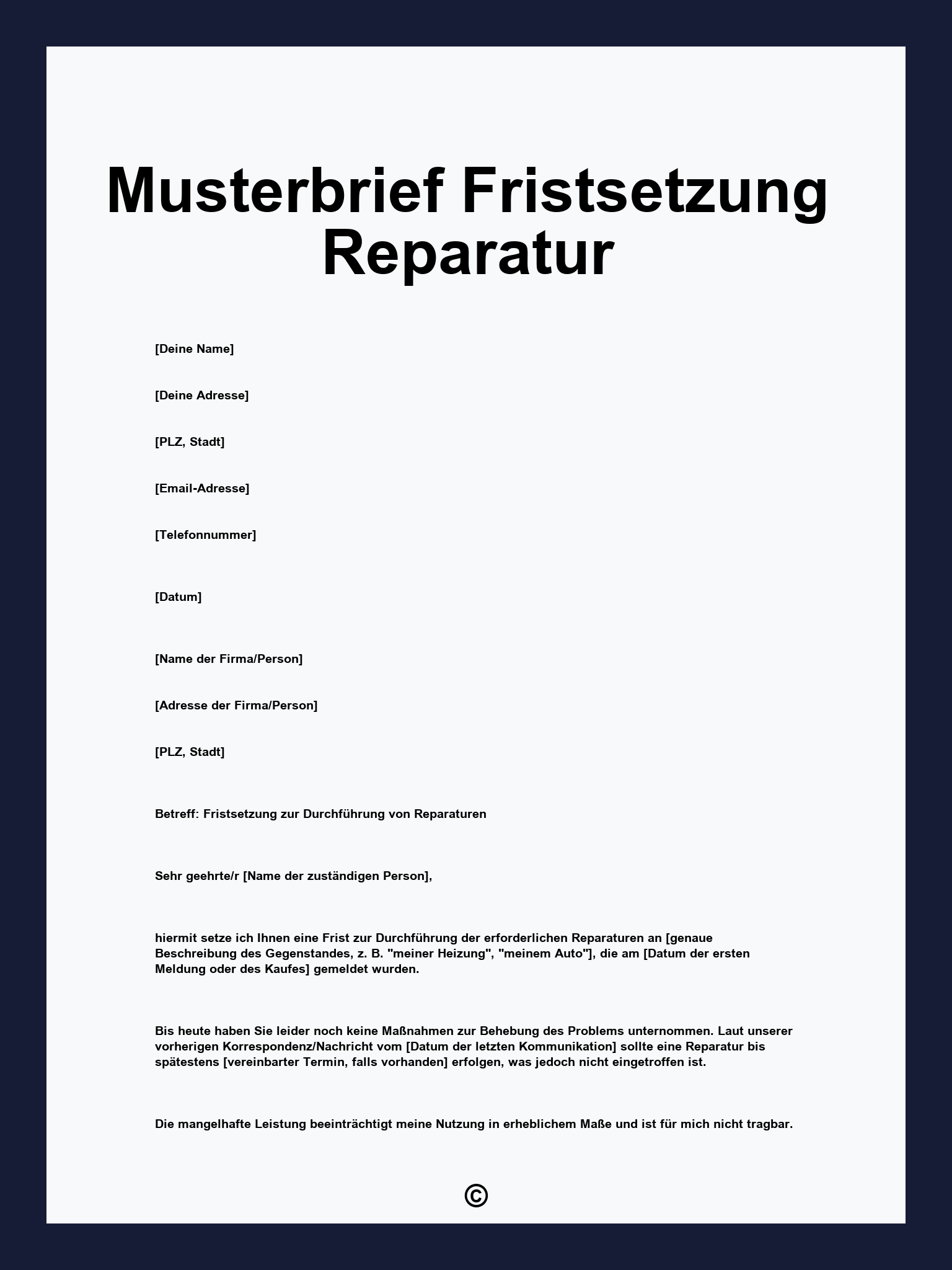 Musterbrief Fristsetzung Reparatur