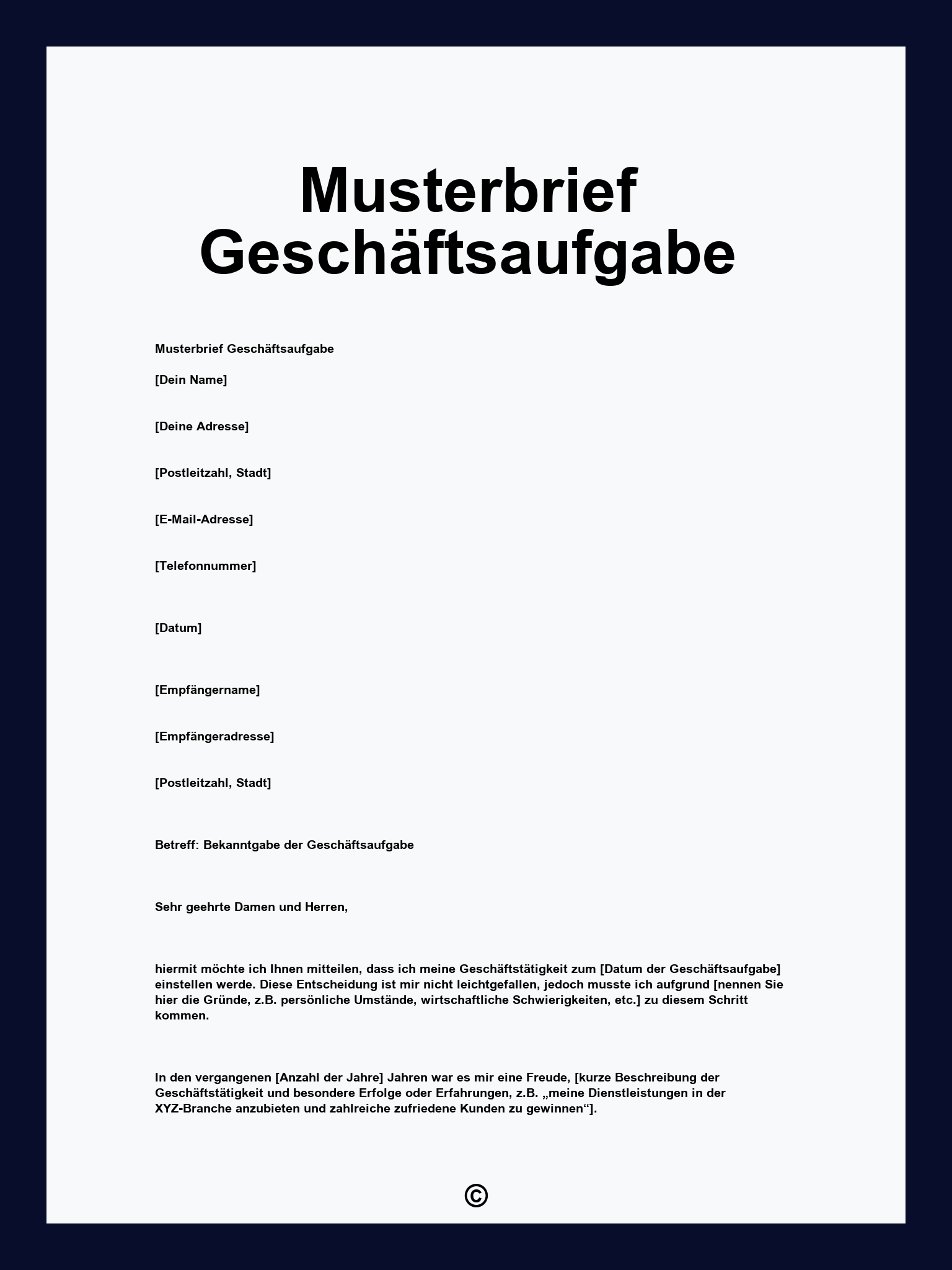 Musterbrief Geschäftsaufgabe