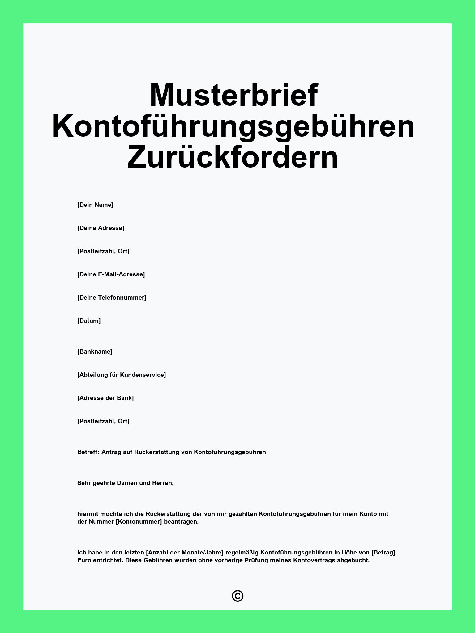 Musterbrief Kontoführungsgebühren Zurückfordern
