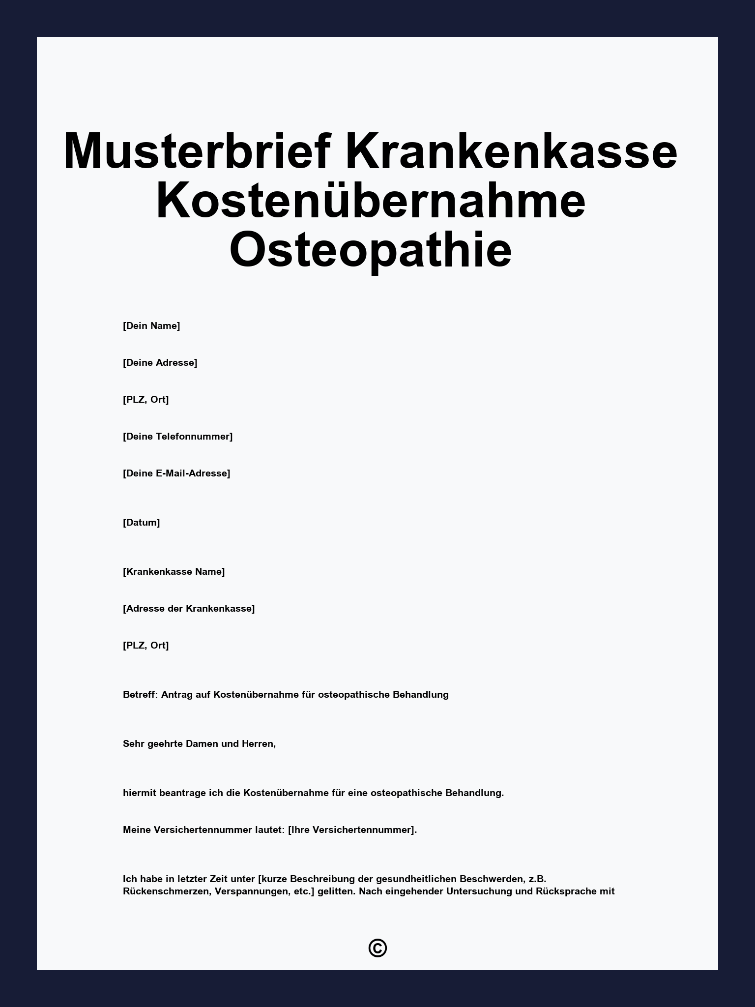 Musterbrief Krankenkasse Kostenübernahme Osteopathie