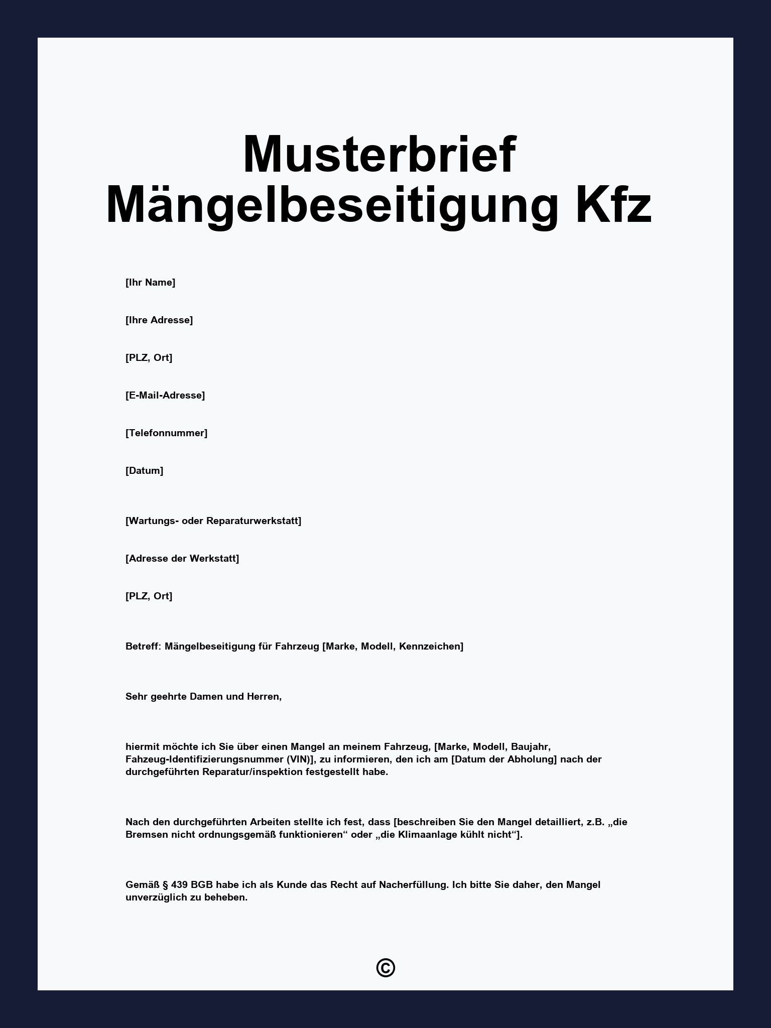 Musterbrief Mängelbeseitigung Kfz