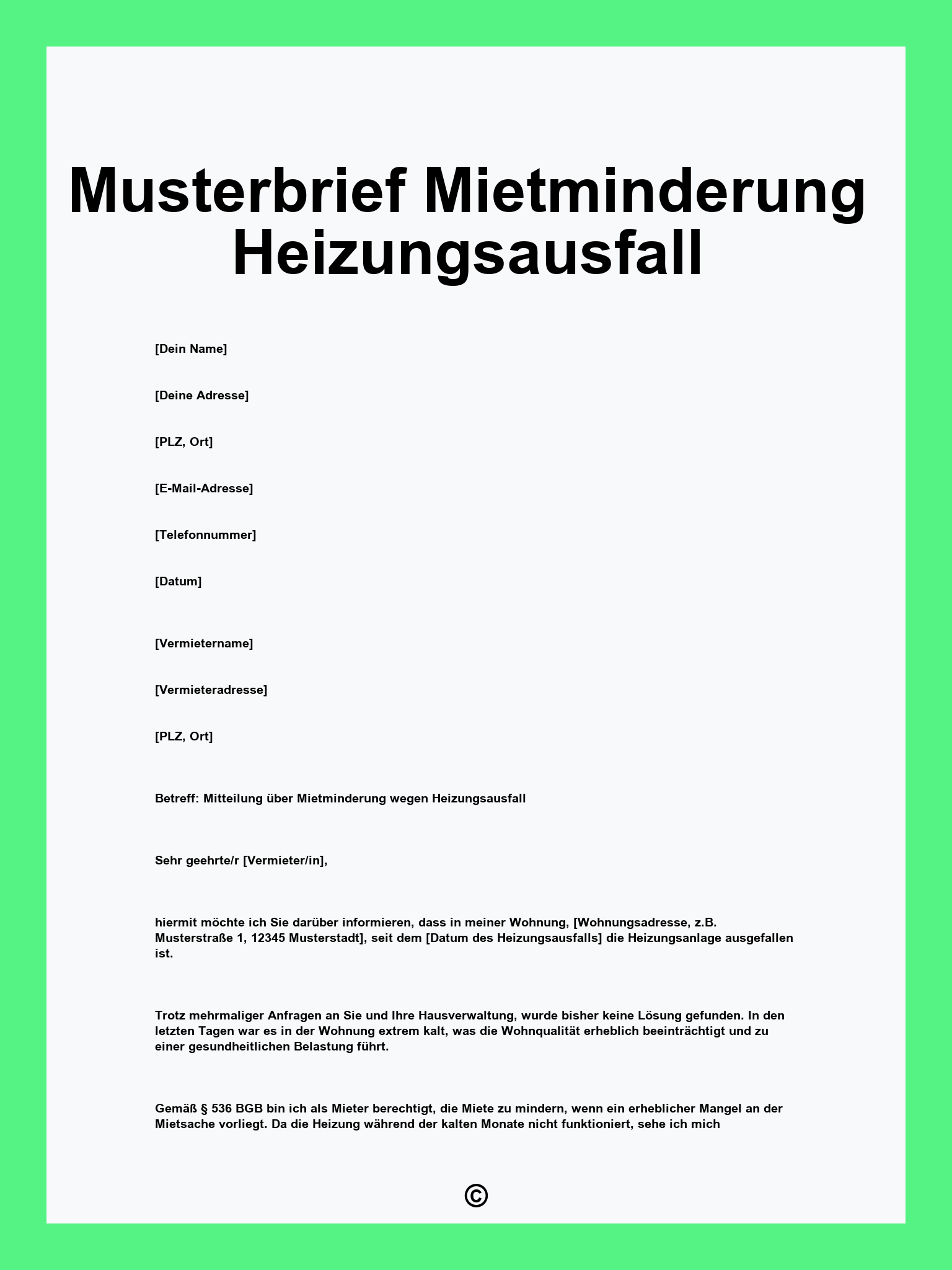 Musterbrief Mietminderung Heizungsausfall