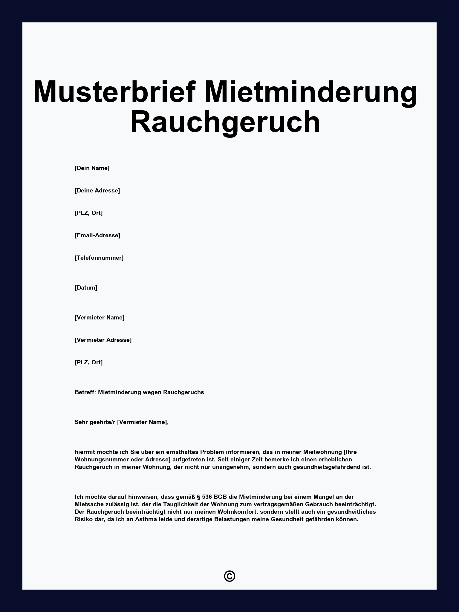 Musterbrief Mietminderung Rauchgeruch