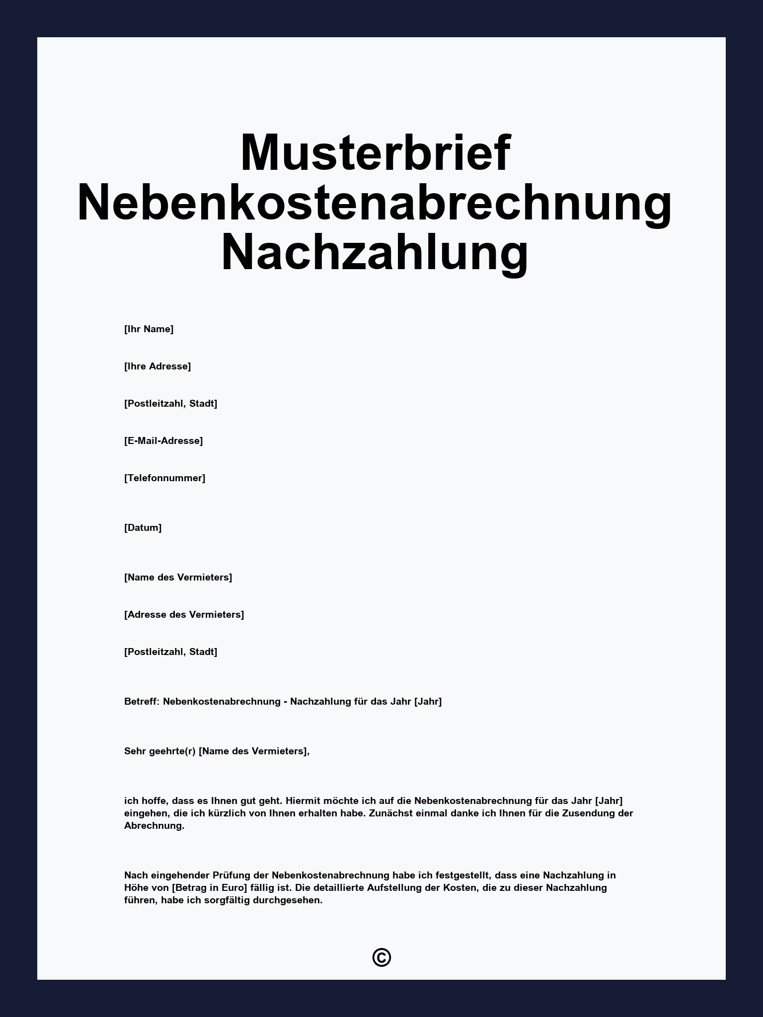 Musterbrief Nebenkostenabrechnung Nachzahlung