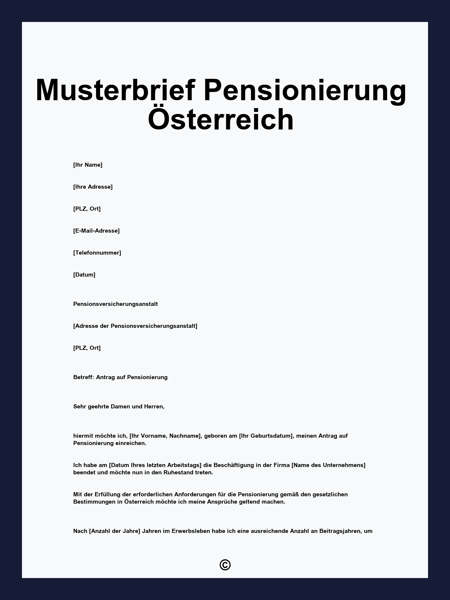 Musterbrief Pensionierung Österreich