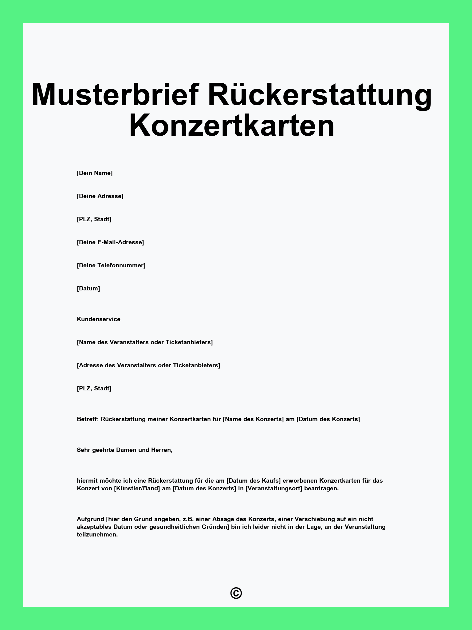 Musterbrief Rückerstattung Konzertkarten