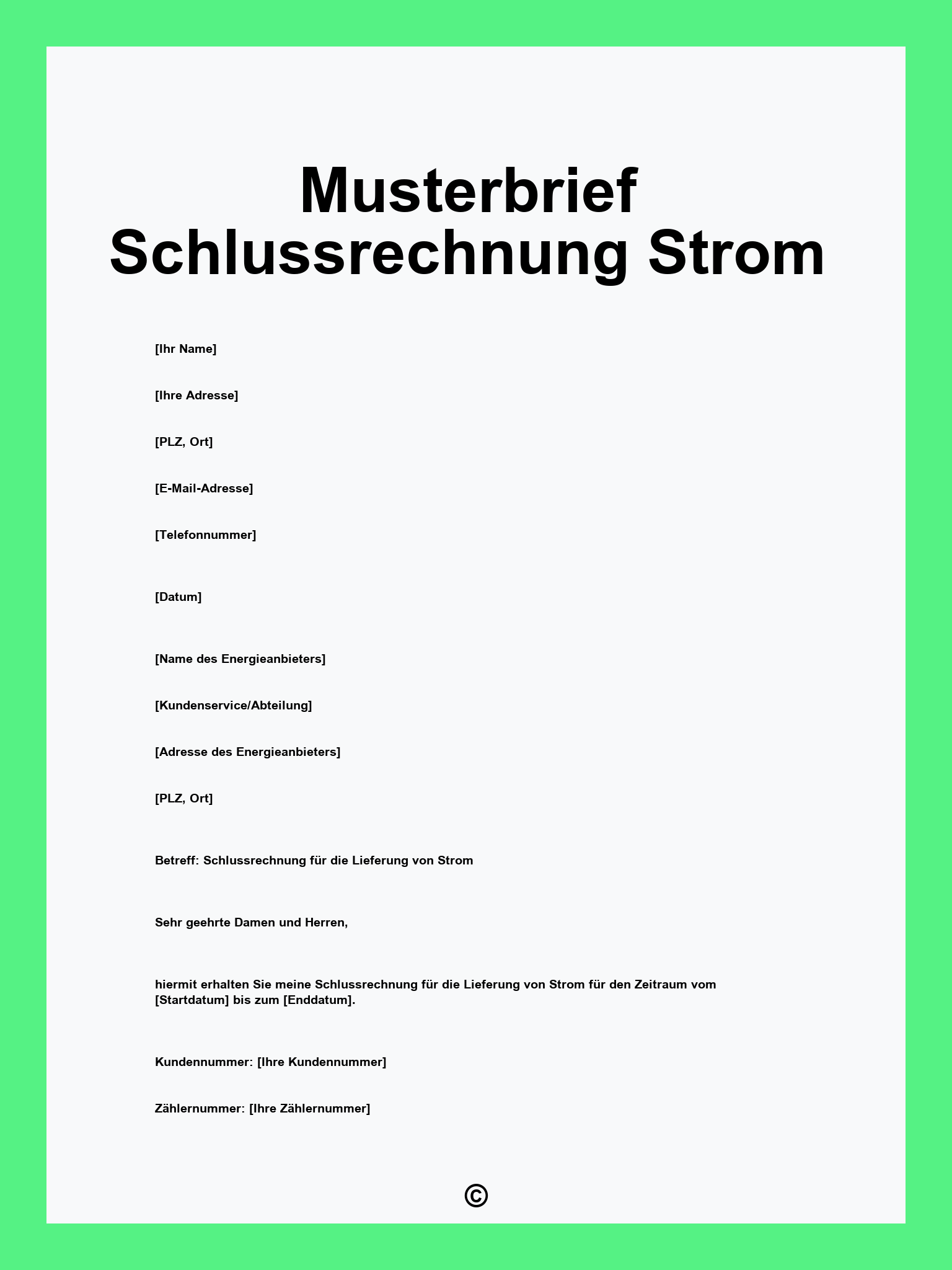 Musterbrief Schlussrechnung Strom