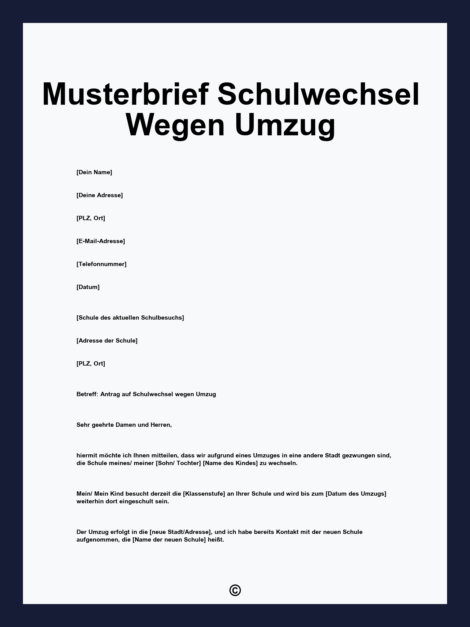 Musterbrief Schulwechsel Wegen Umzug