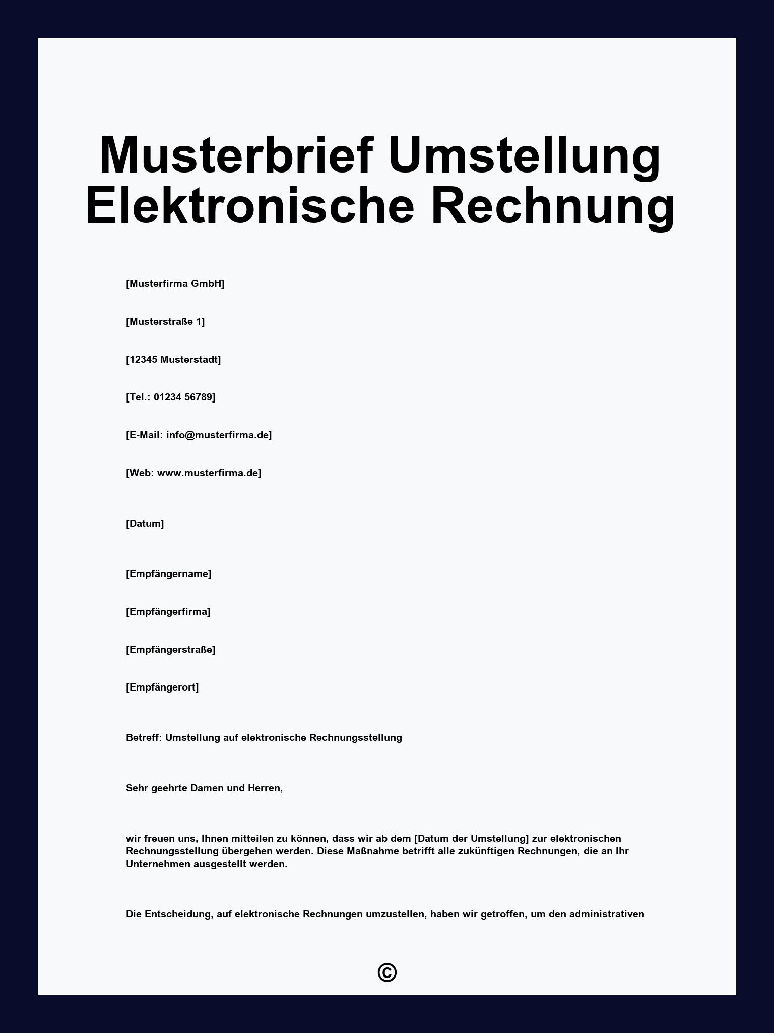 Musterbrief Umstellung Elektronische Rechnung