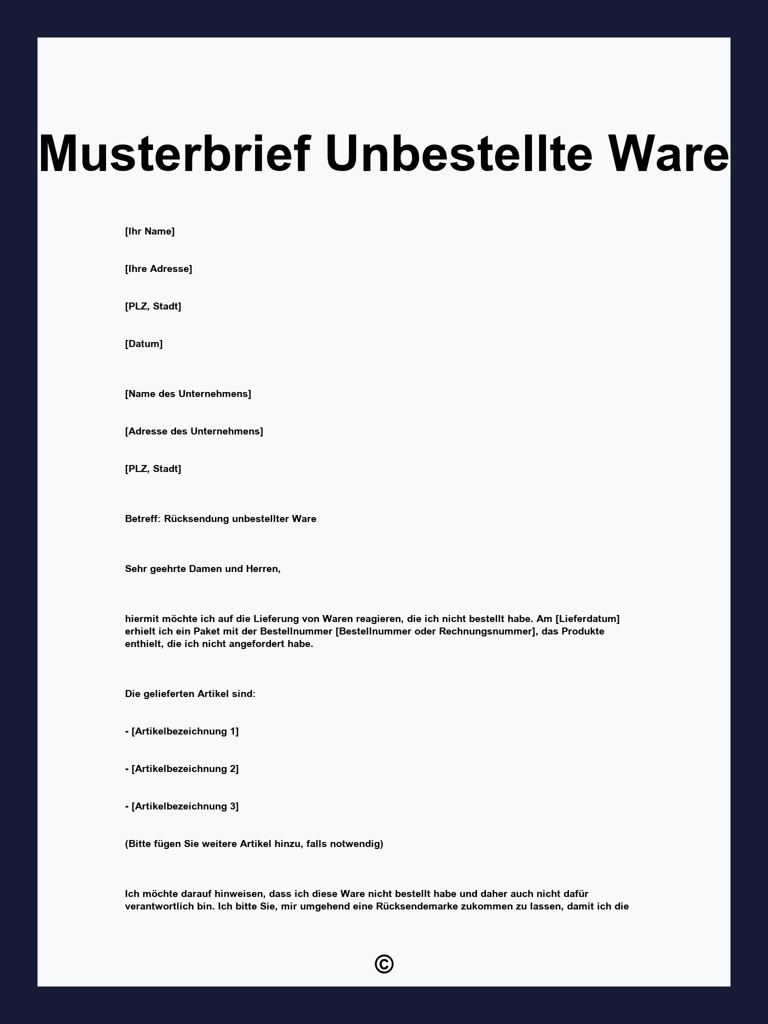 Musterbrief Unbestellte Ware