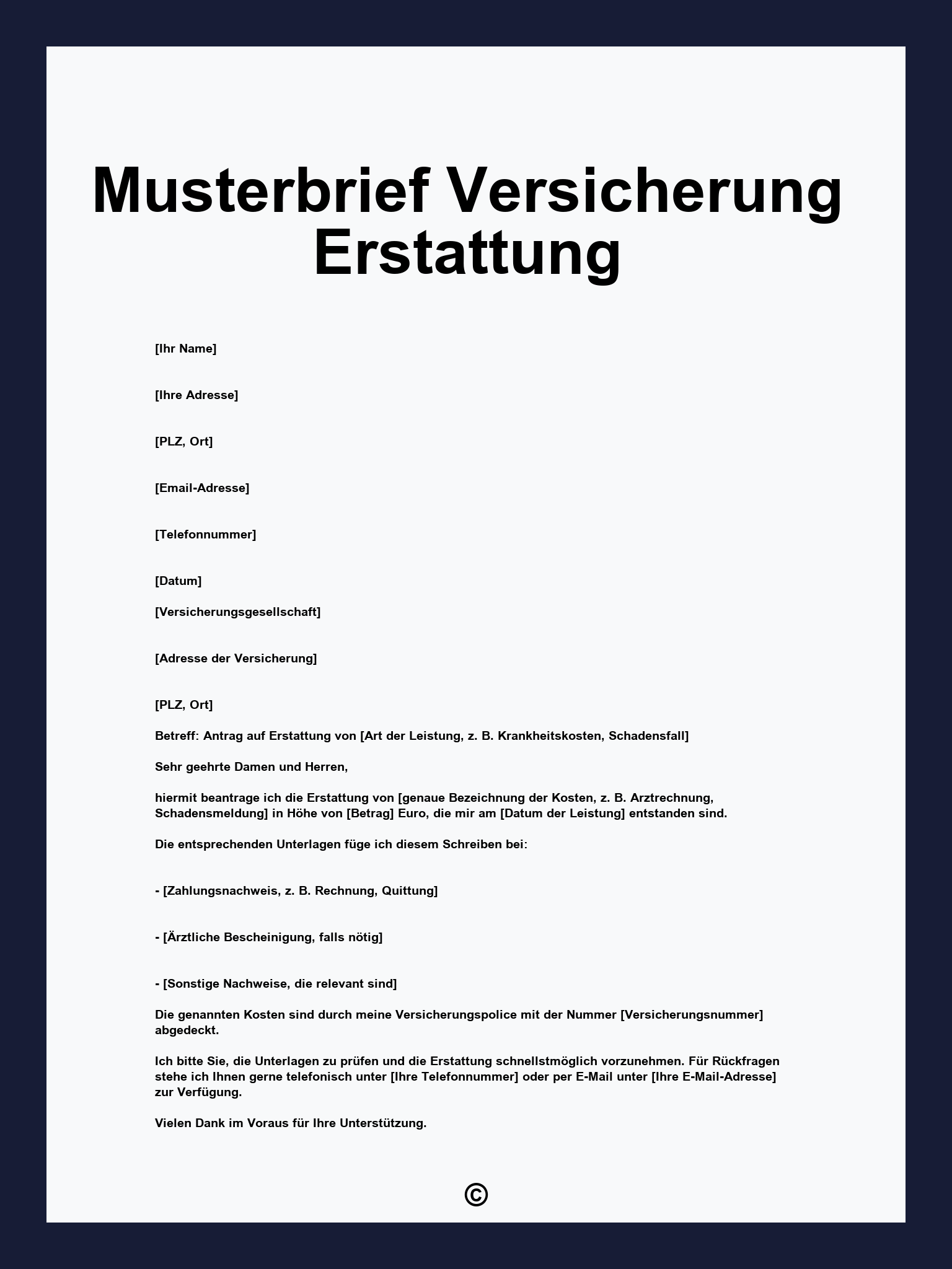 Musterbrief Versicherung Erstattung