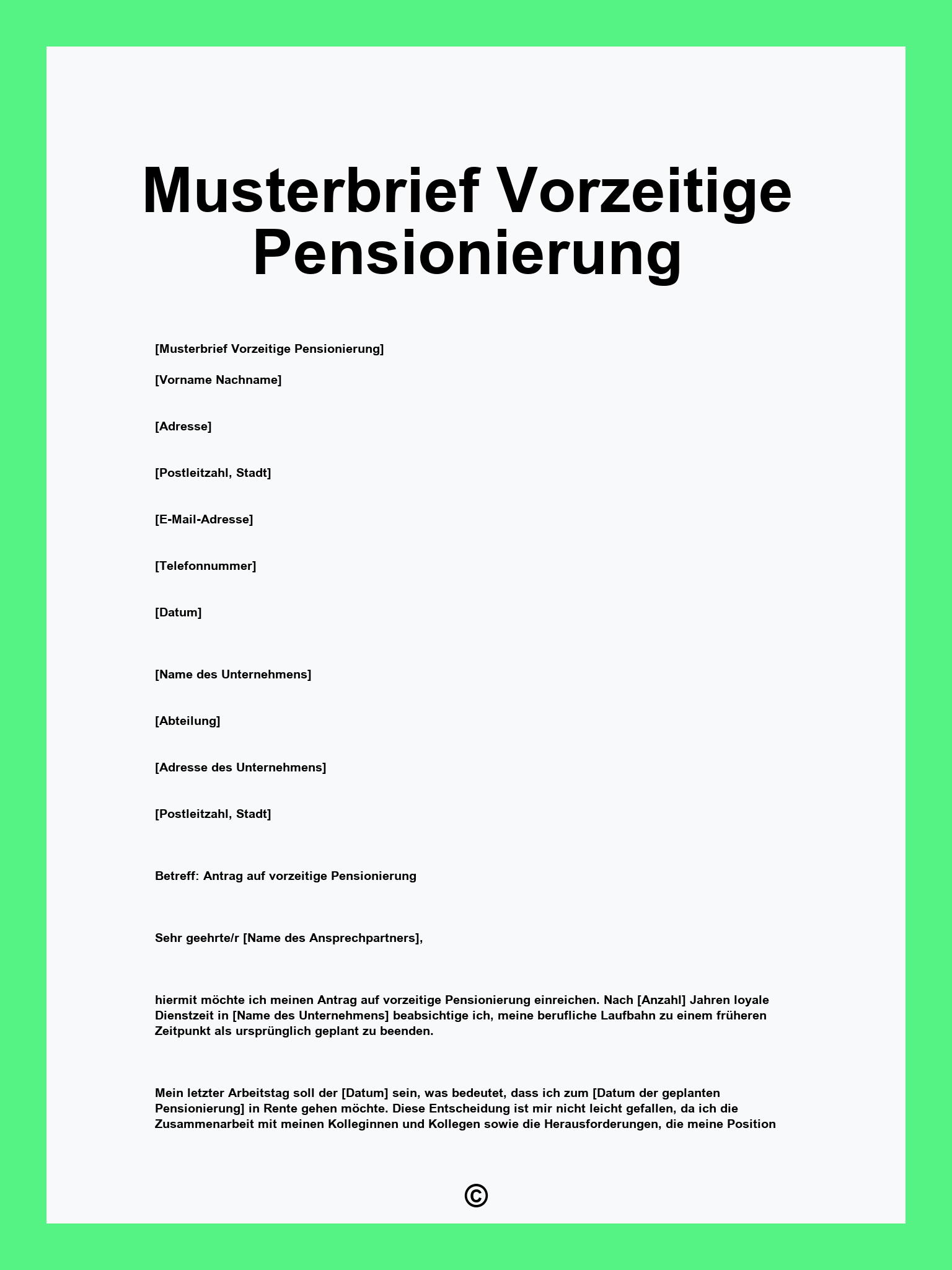 Musterbrief Vorzeitige Pensionierung