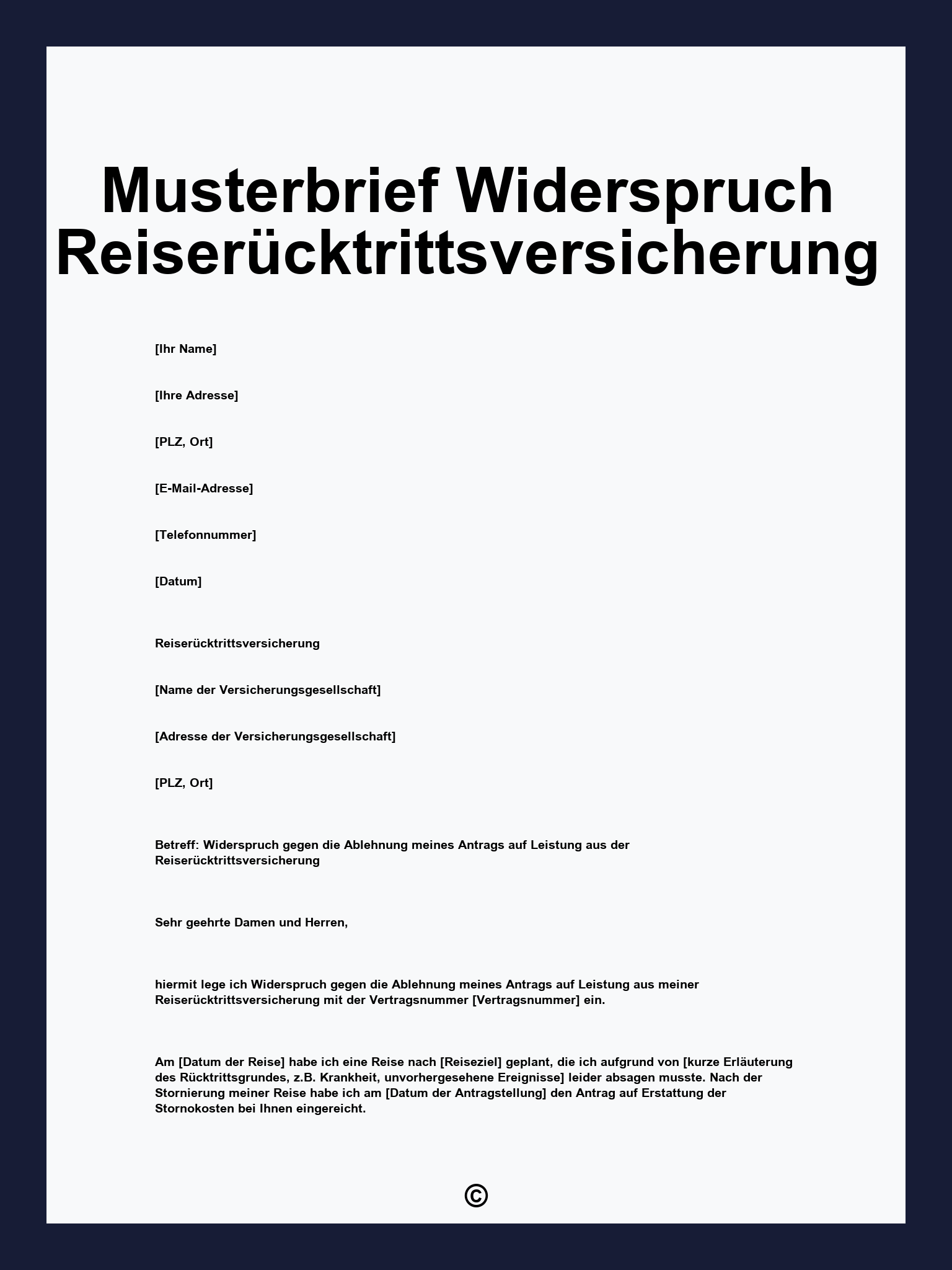 Musterbrief Widerspruch Reiserücktrittsversicherung