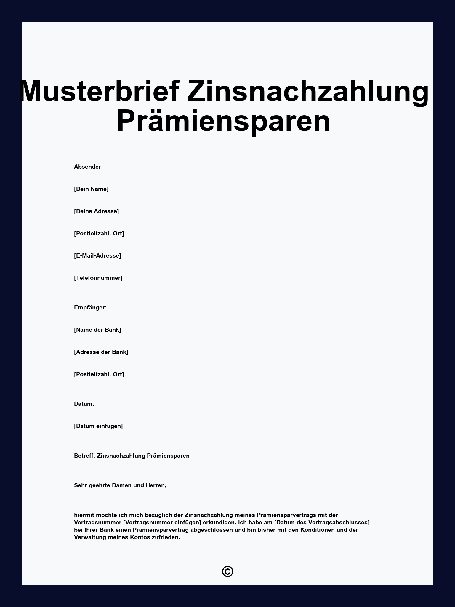 Musterbrief Zinsnachzahlung Prämiensparen