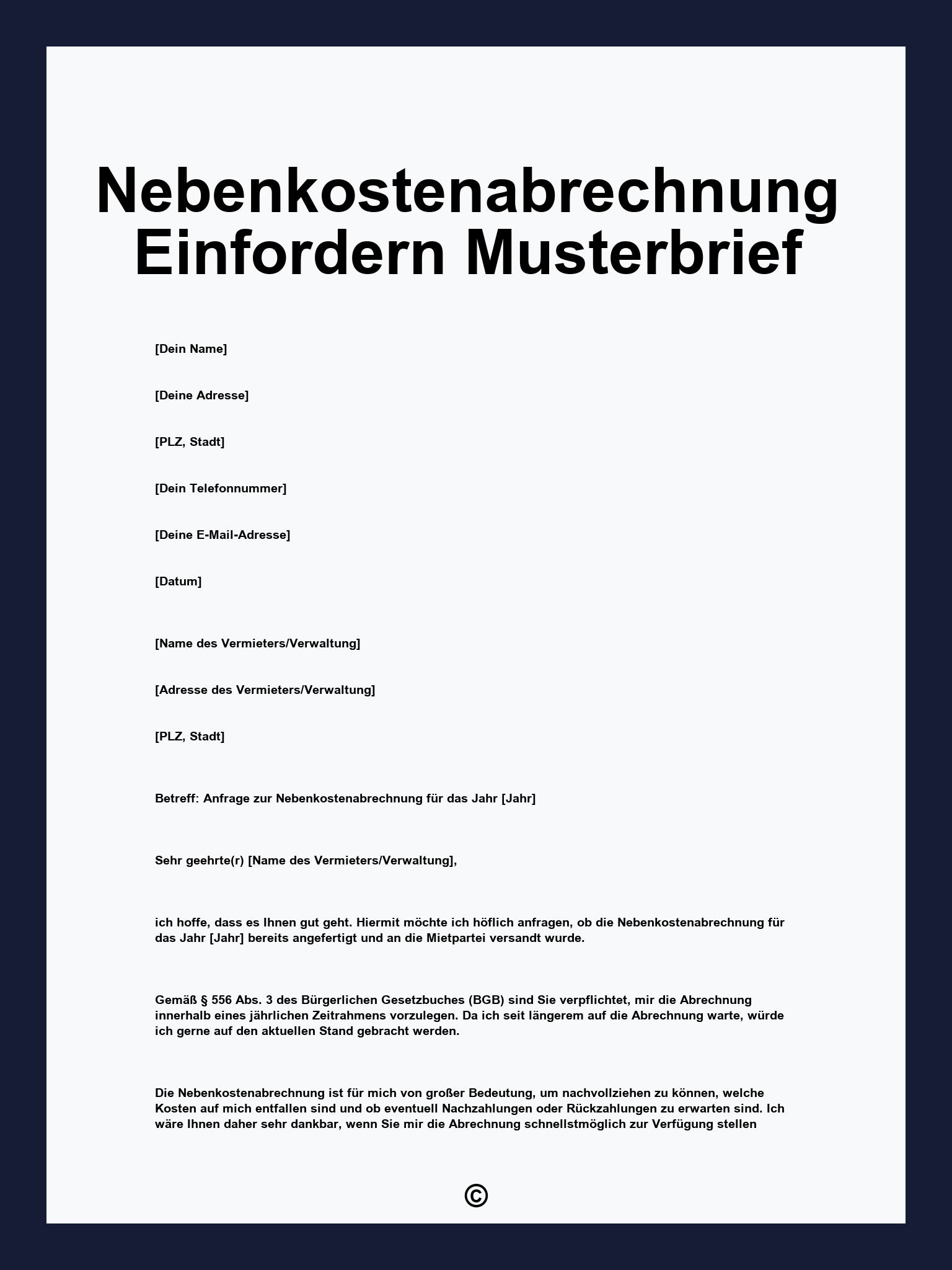Nebenkostenabrechnung Einfordern Musterbrief