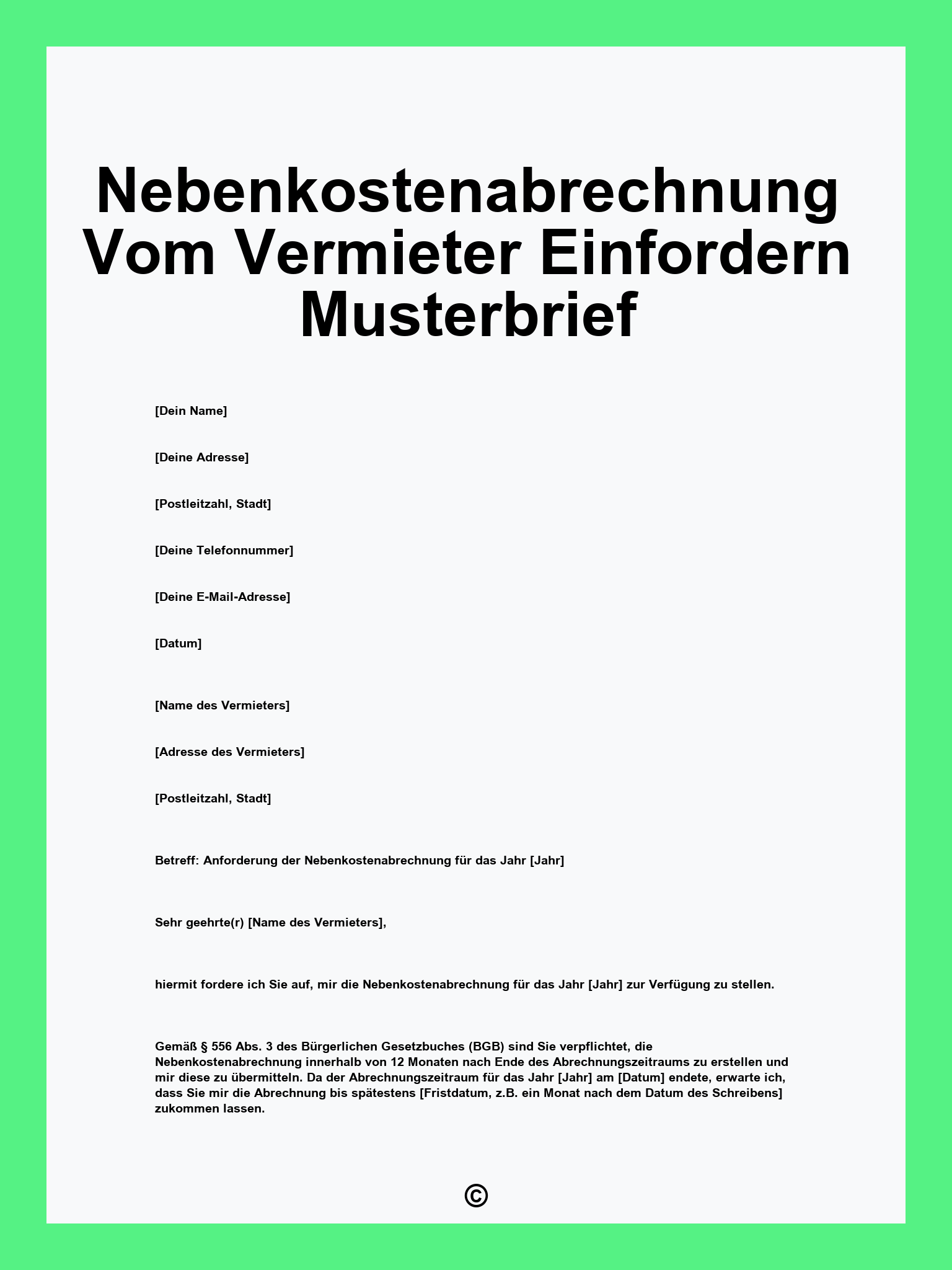 Nebenkostenabrechnung Vom Vermieter Einfordern Musterbrief