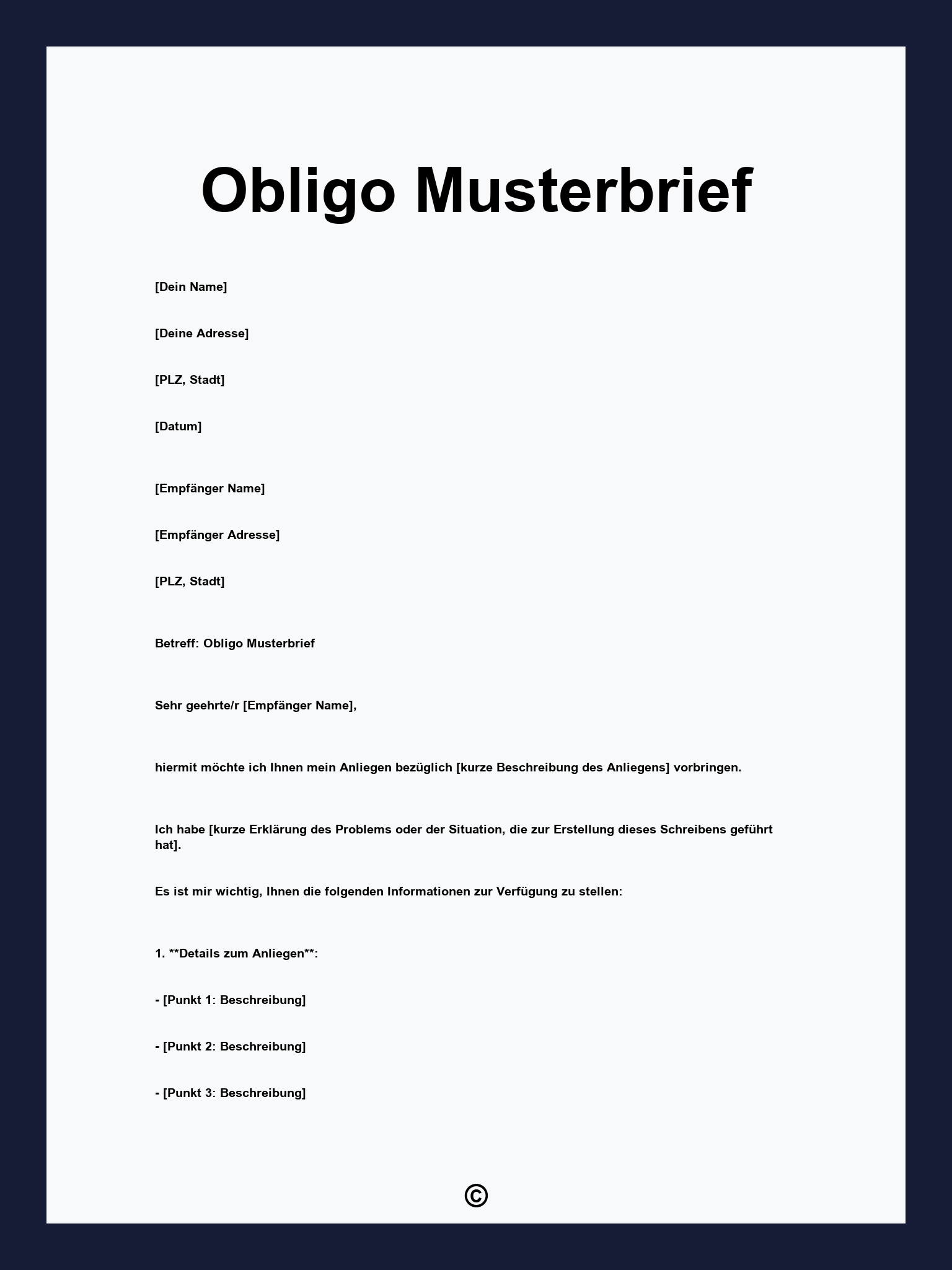 Obligo Musterbrief
