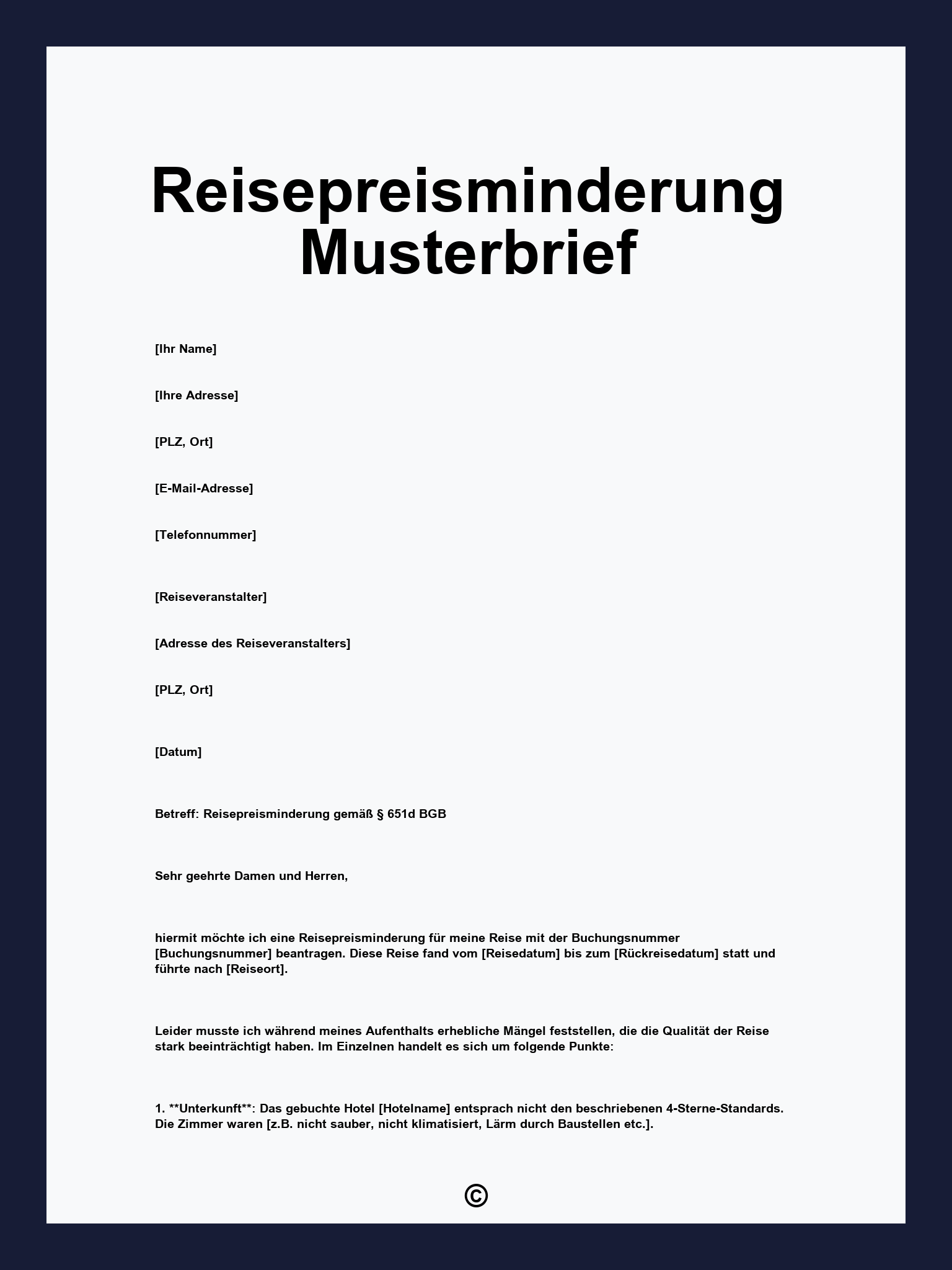 Reisepreisminderung Musterbrief