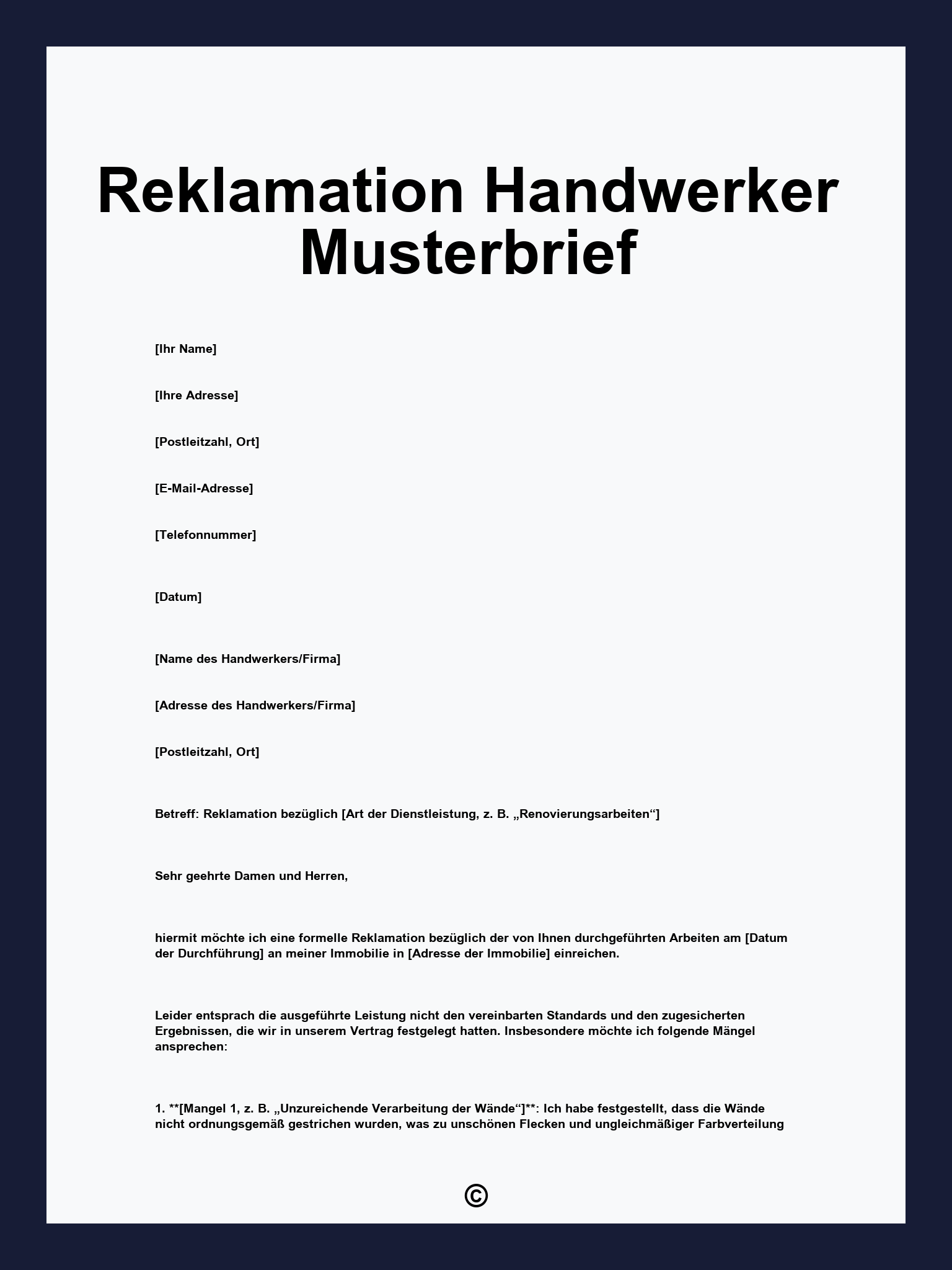 Reklamation Handwerker Musterbrief