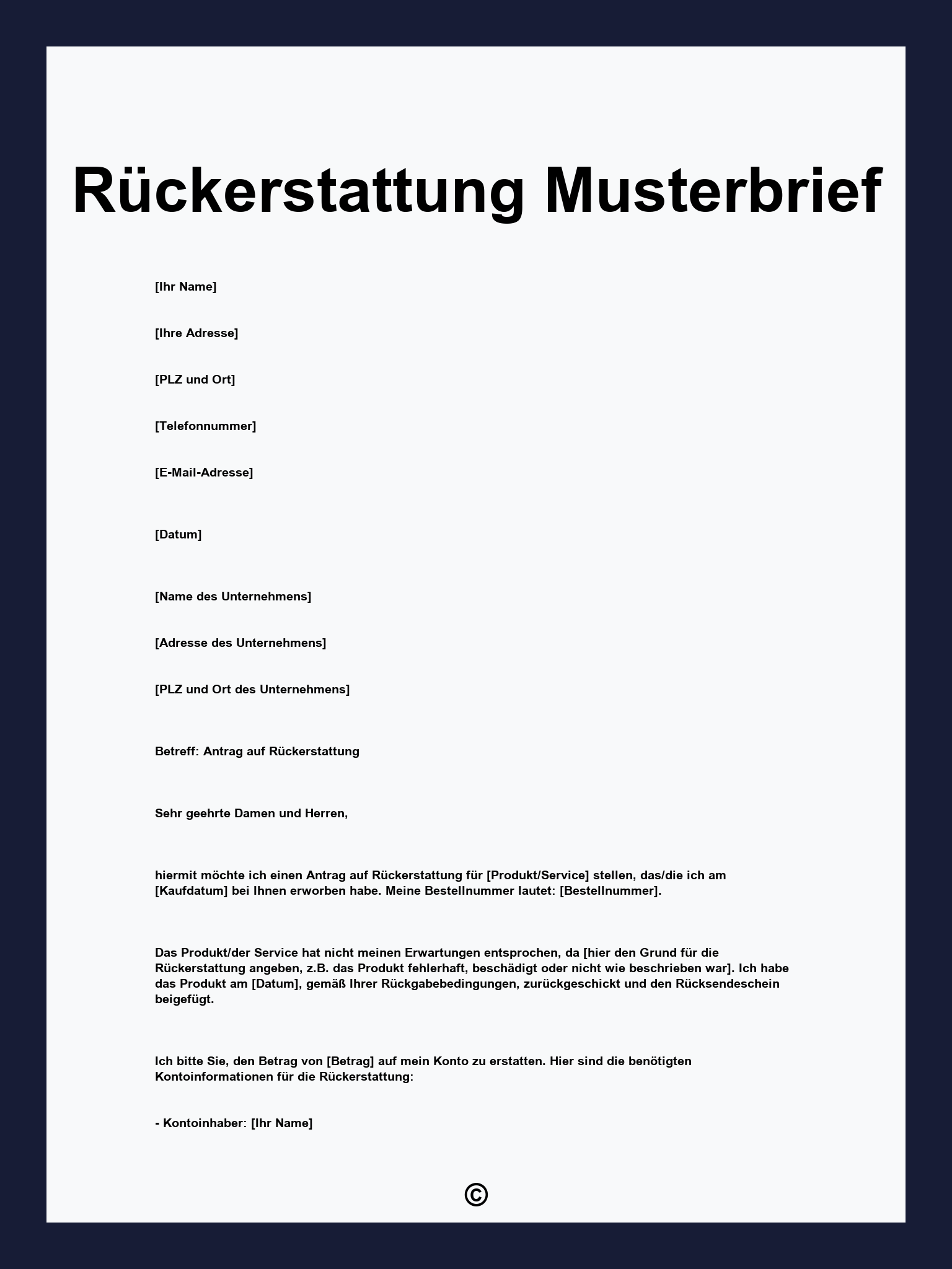Rückerstattung Musterbrief