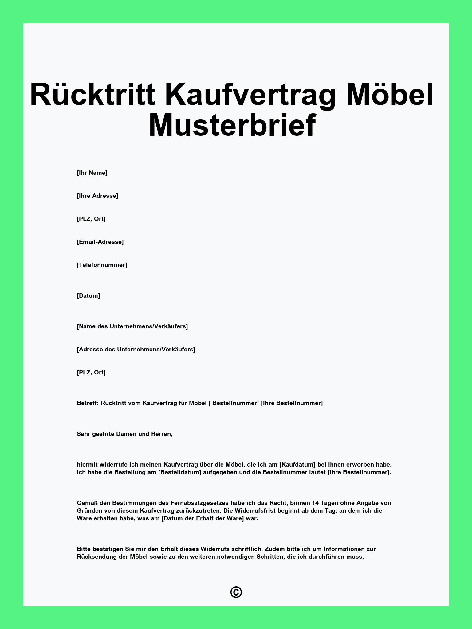 Rücktritt Kaufvertrag Möbel Musterbrief
