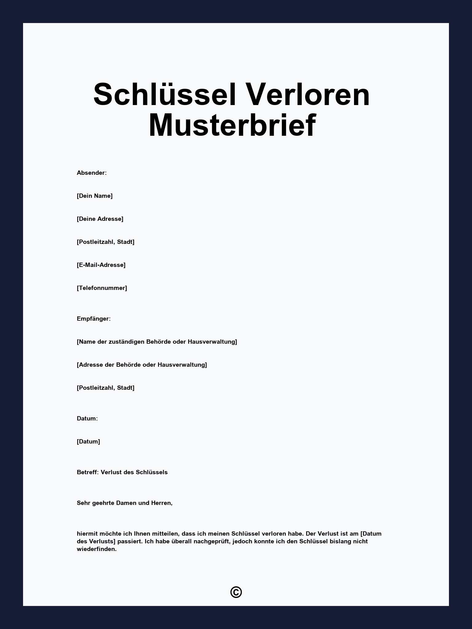 Schlüssel Verloren Musterbrief