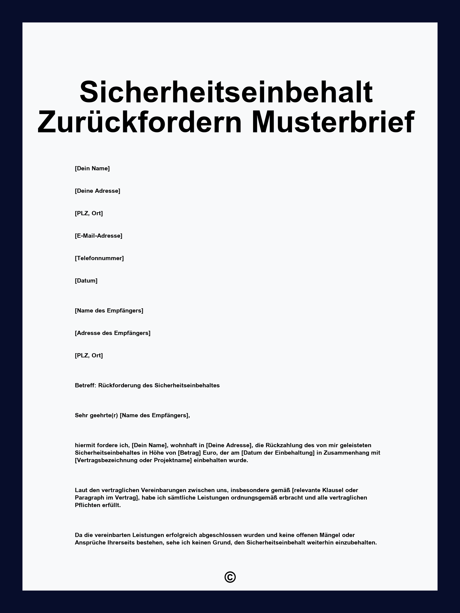 Sicherheitseinbehalt Zurückfordern Musterbrief
