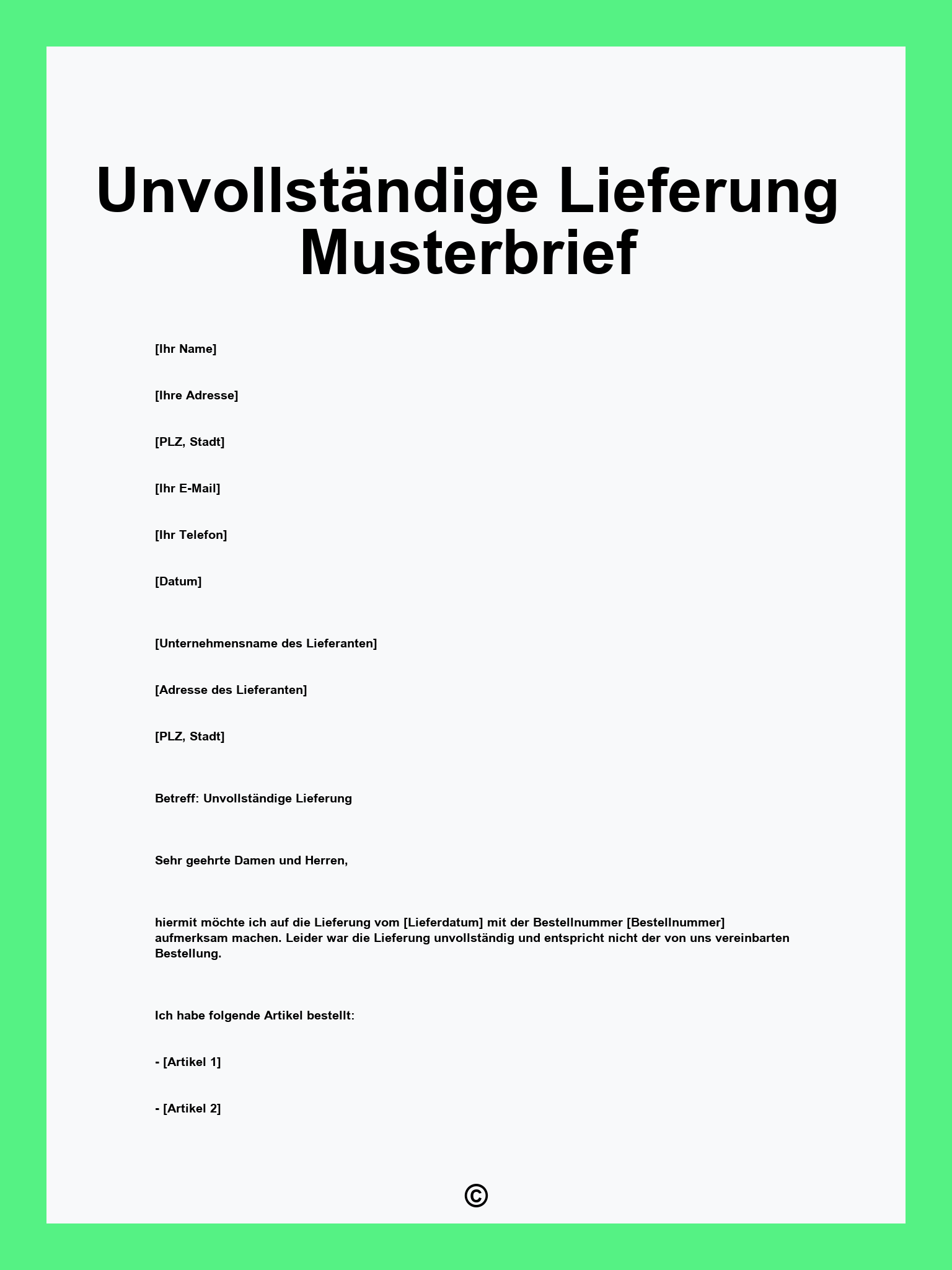 Unvollständige Lieferung Musterbrief