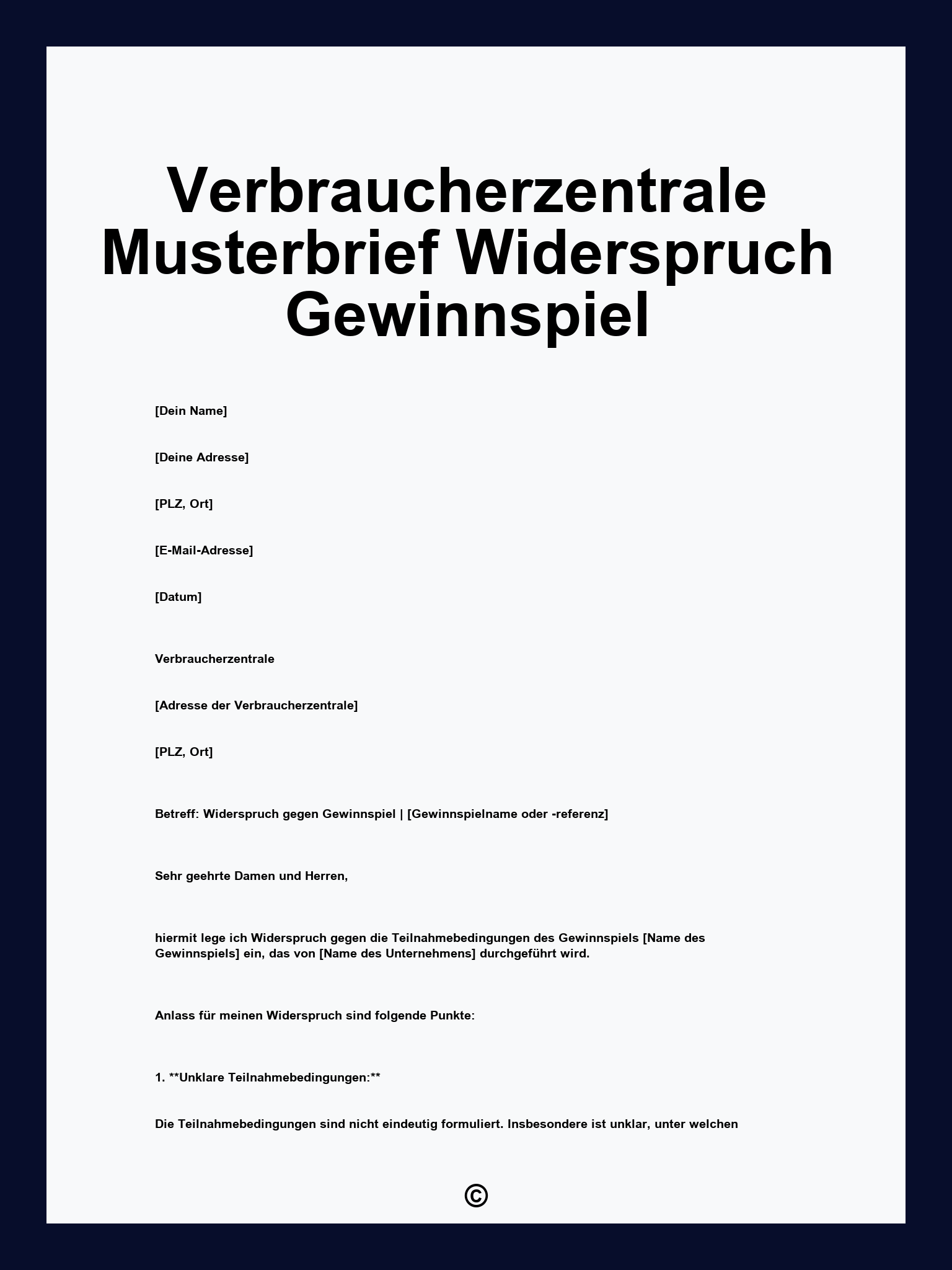 Verbraucherzentrale Musterbrief Widerspruch Gewinnspiel