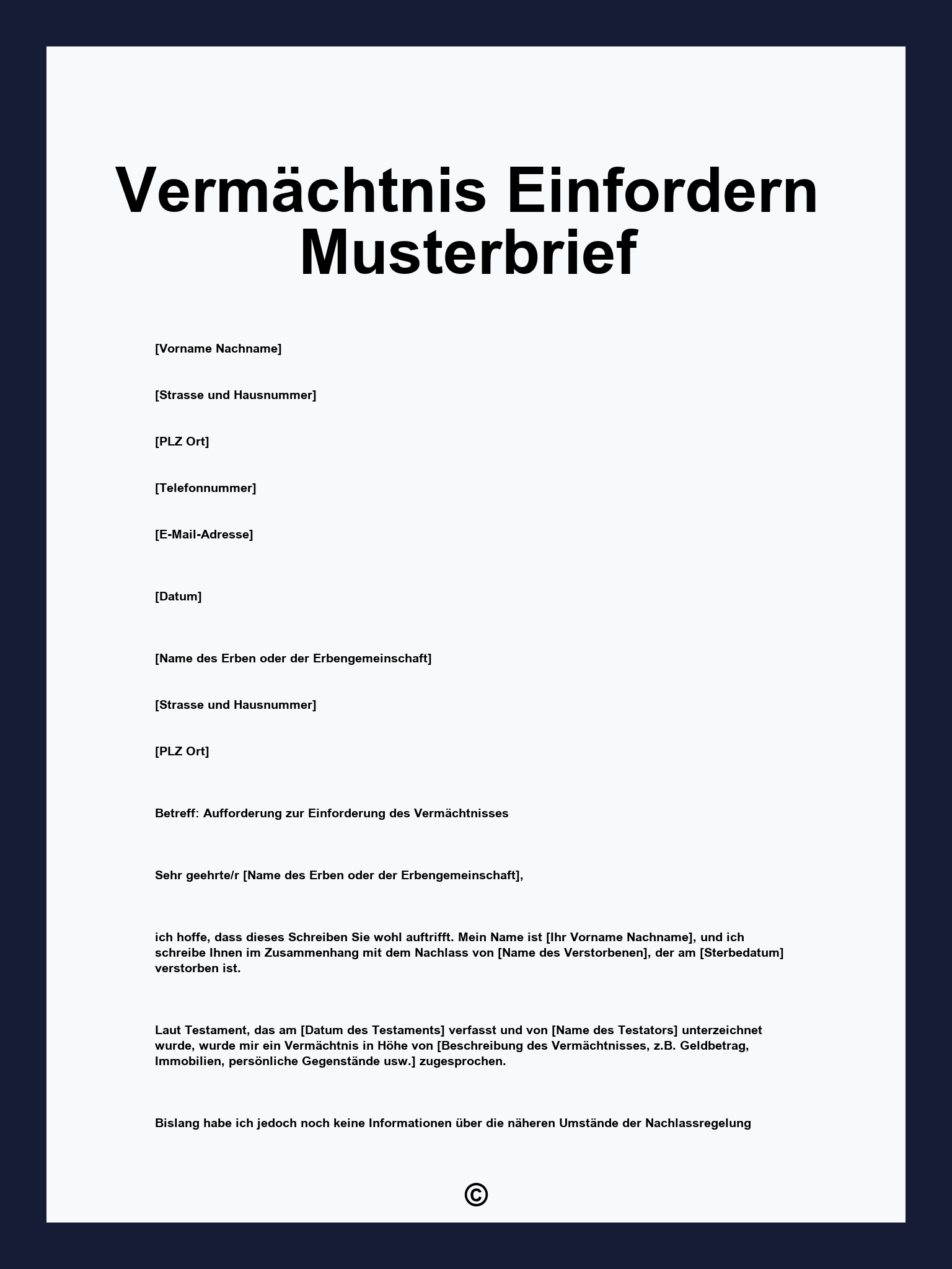 Vermächtnis Einfordern Musterbrief