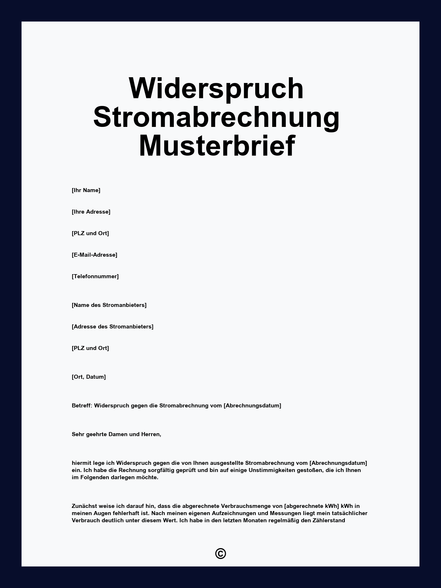 Widerspruch Stromabrechnung Musterbrief