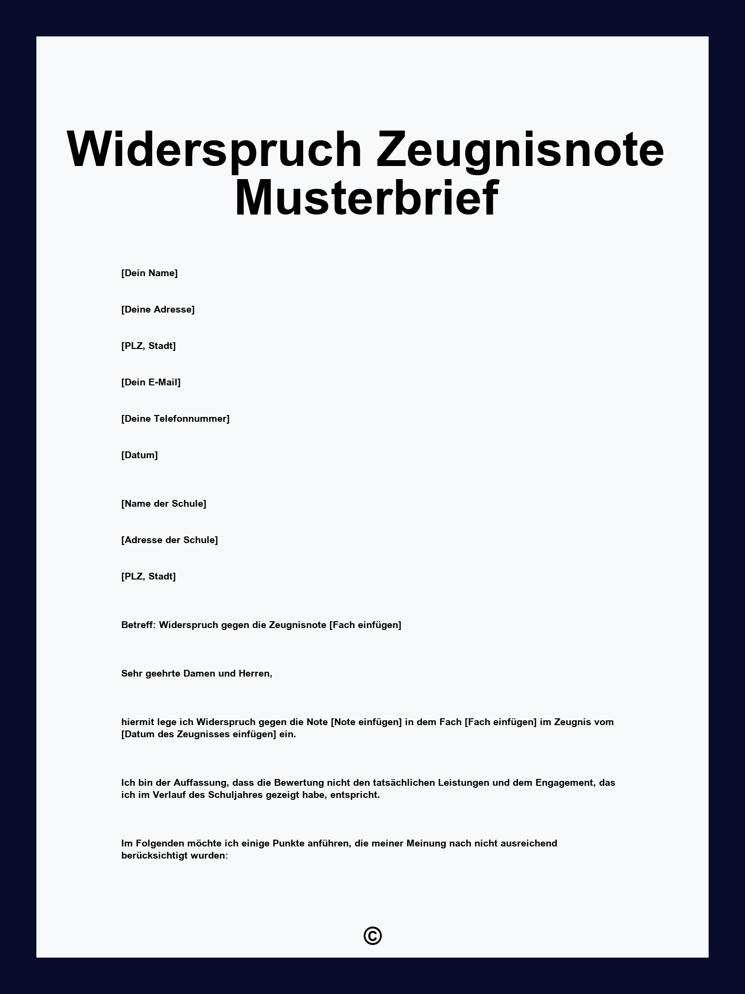 Widerspruch Zeugnisnote Musterbrief